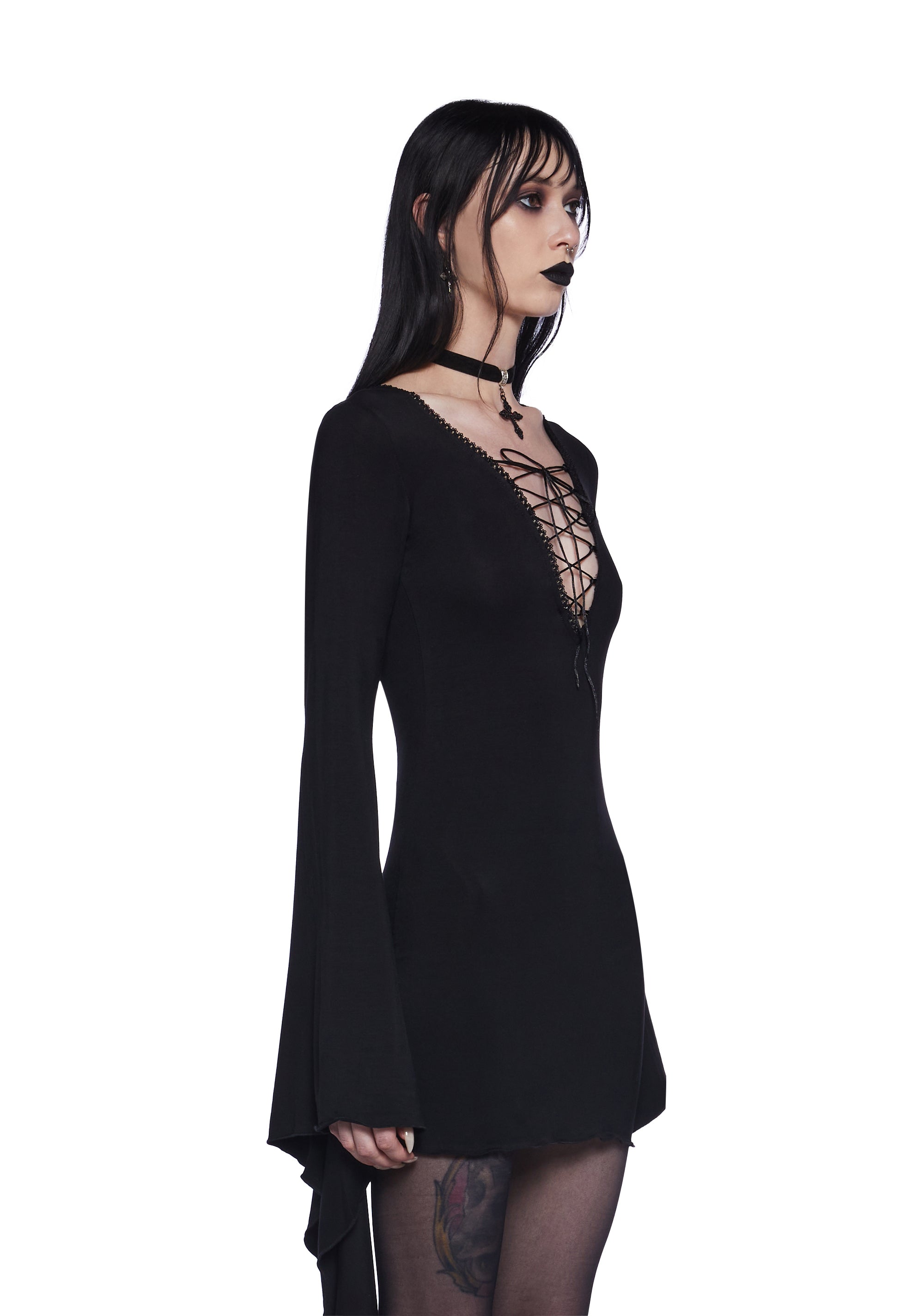 Widow Bell Sleeve Lace Up Dress