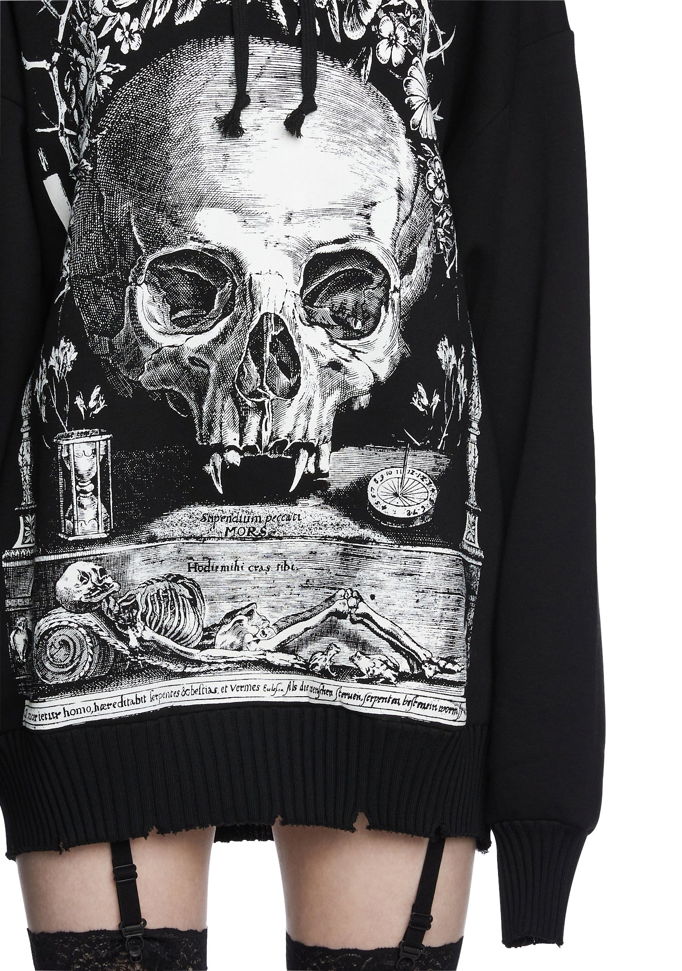 Widow Graphic Gothic Vampire Skull Hoodie - Black/White