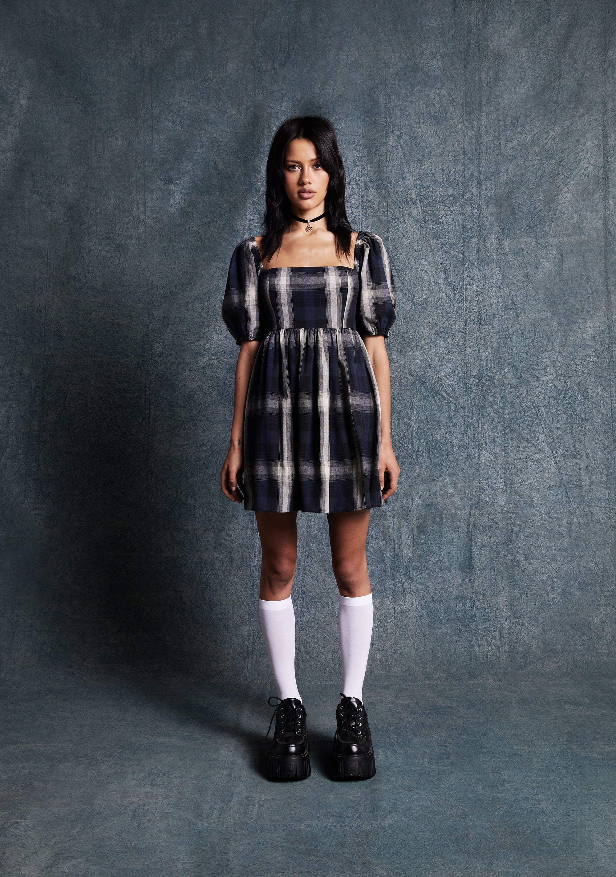 blue plaid babydoll dress Looking For You Navy Plaid Babydoll Dress, X-Large - The Mint Julep Boutique main image 0