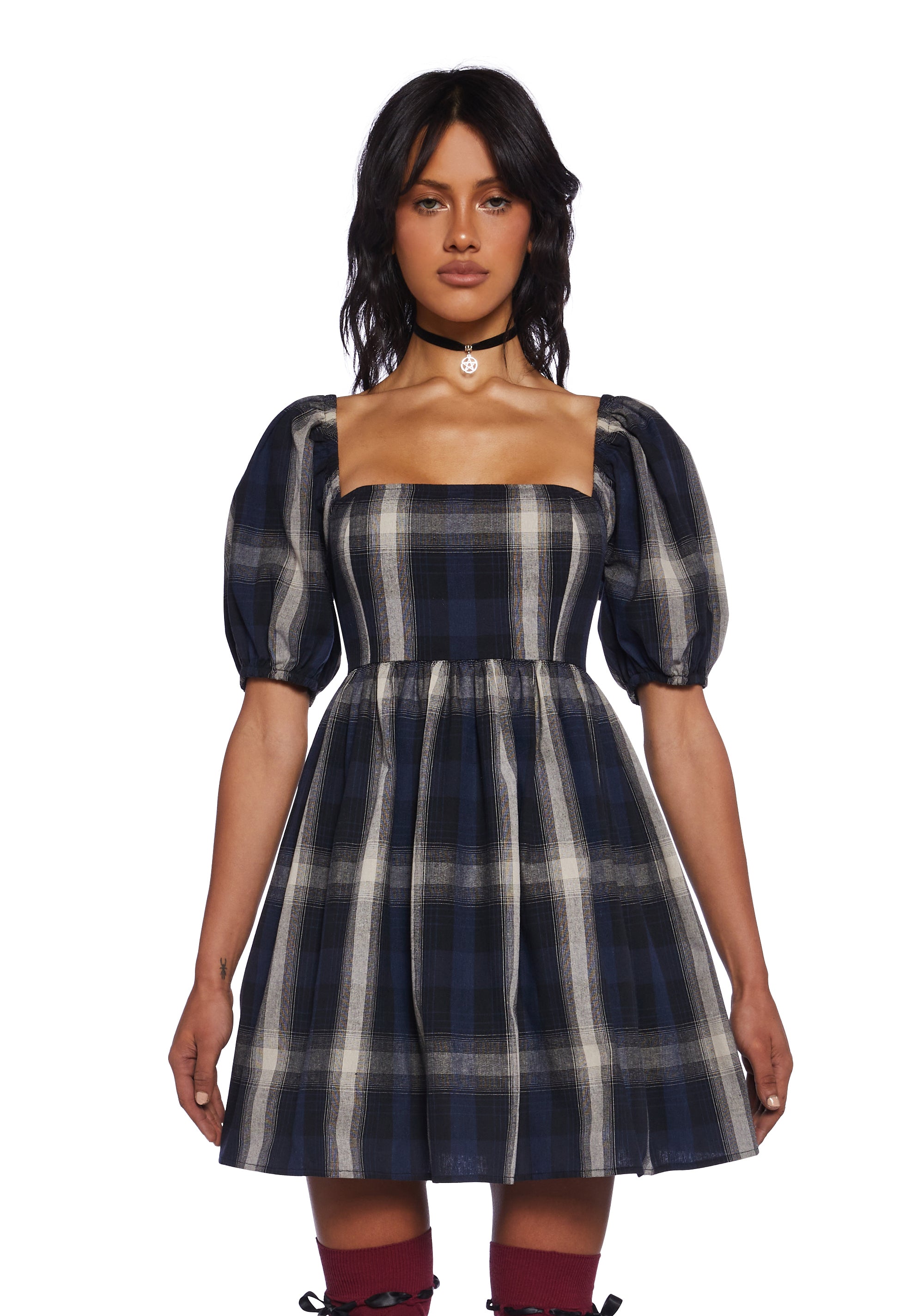 Delia's Plaid Puff Sleeve Babydoll Dress
