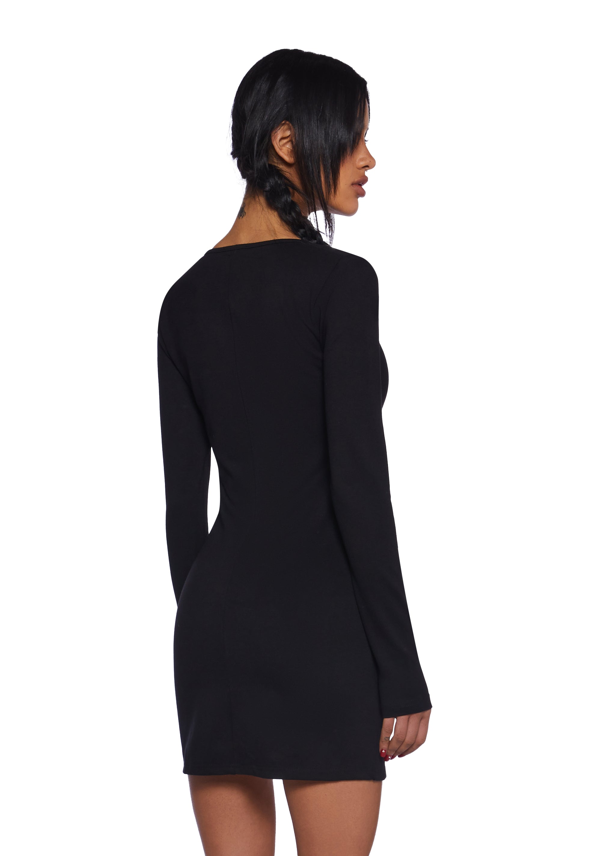 Delia's Square Neck Side Slit Mini Dress - Black – Dolls Kill