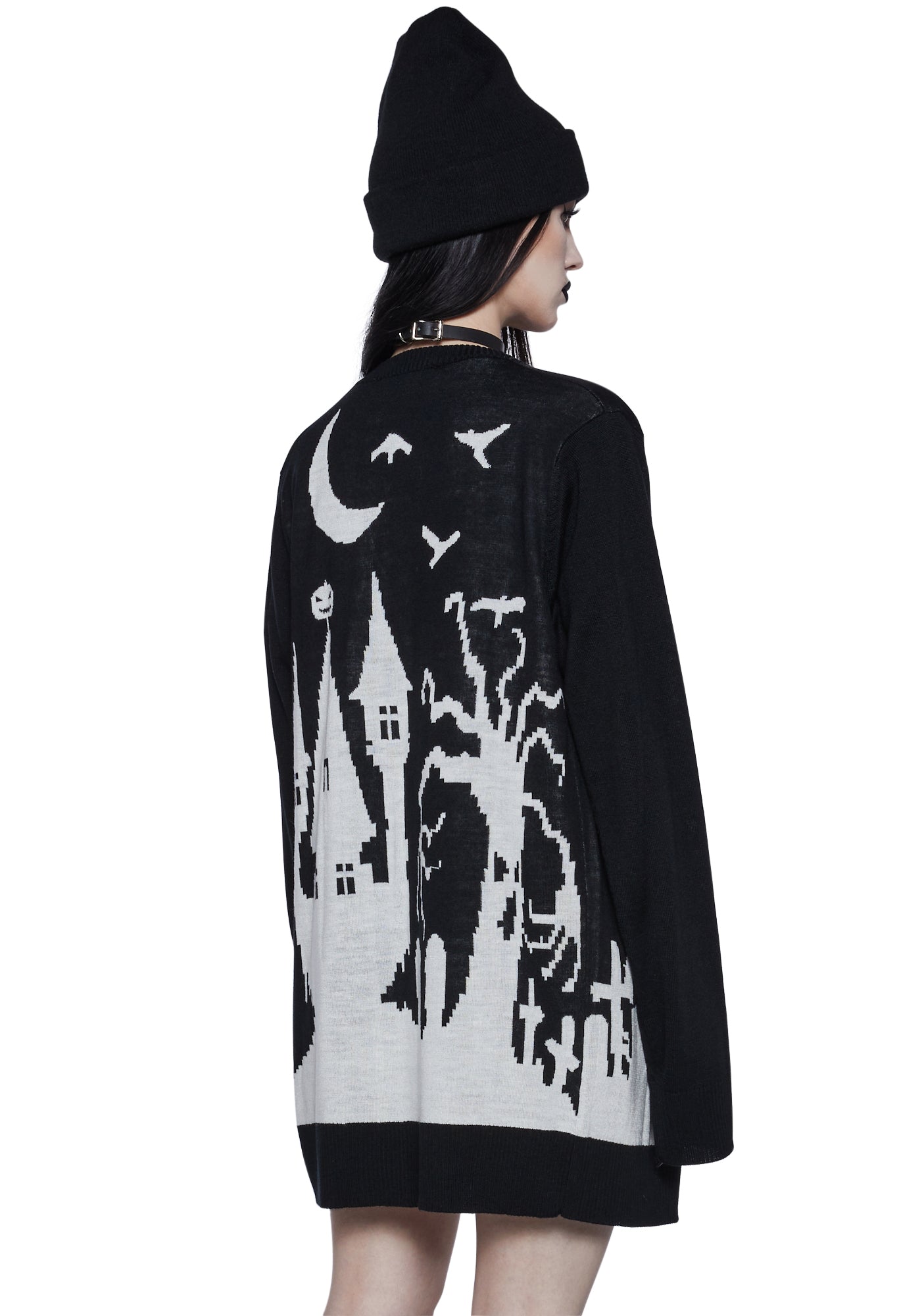 Trickz N Treatz Halloween Graphic Knit Cardigan - Black/White