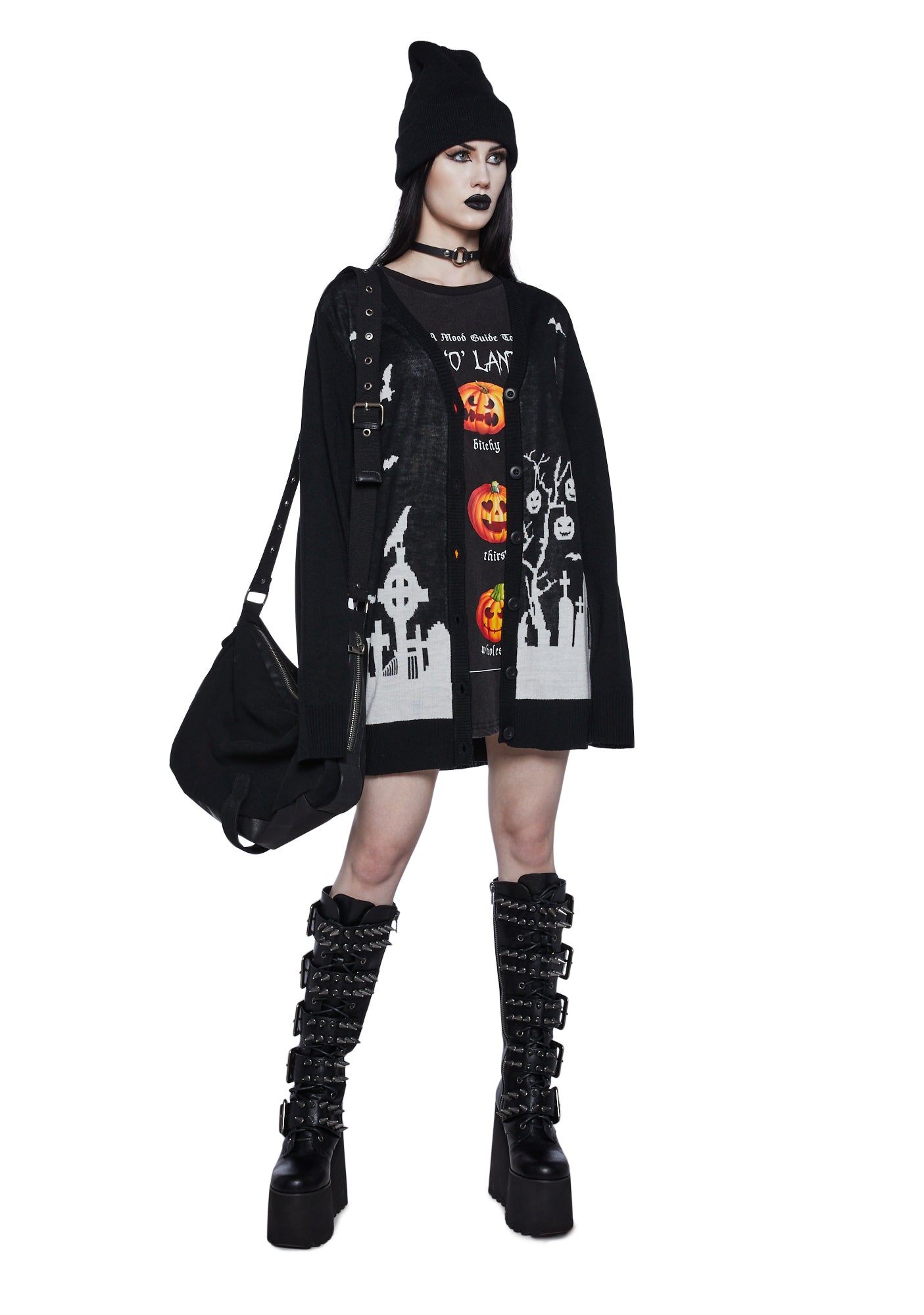 Trickz N Treatz Halloween Graphic Knit Cardigan - Black/White