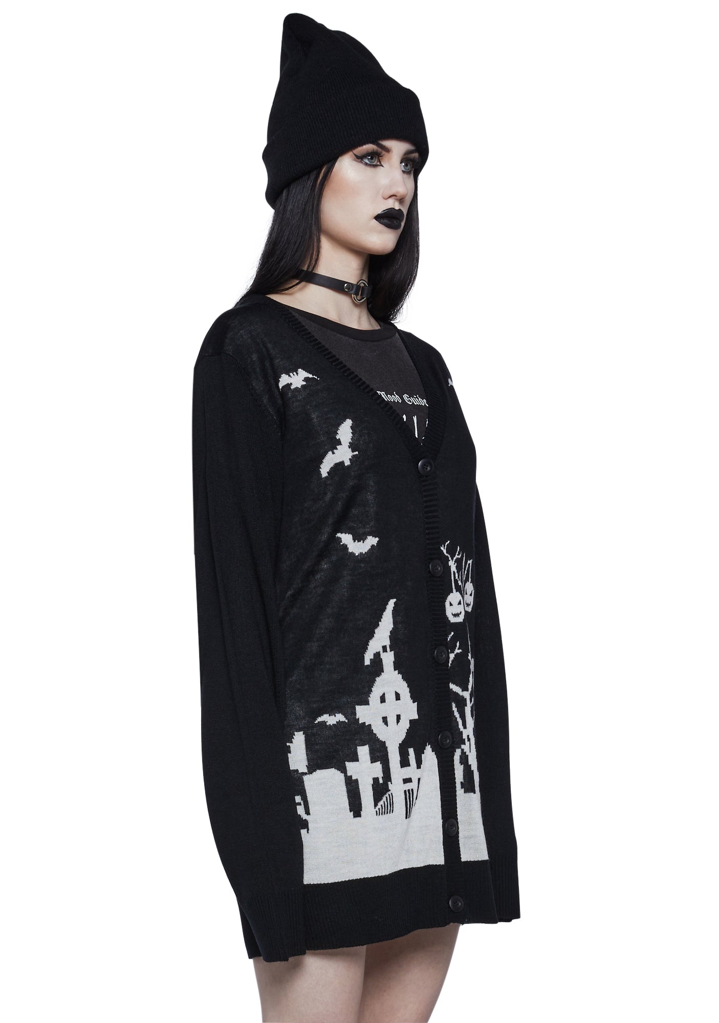 Trickz N Treatz Halloween Graphic Knit Cardigan - Black/White