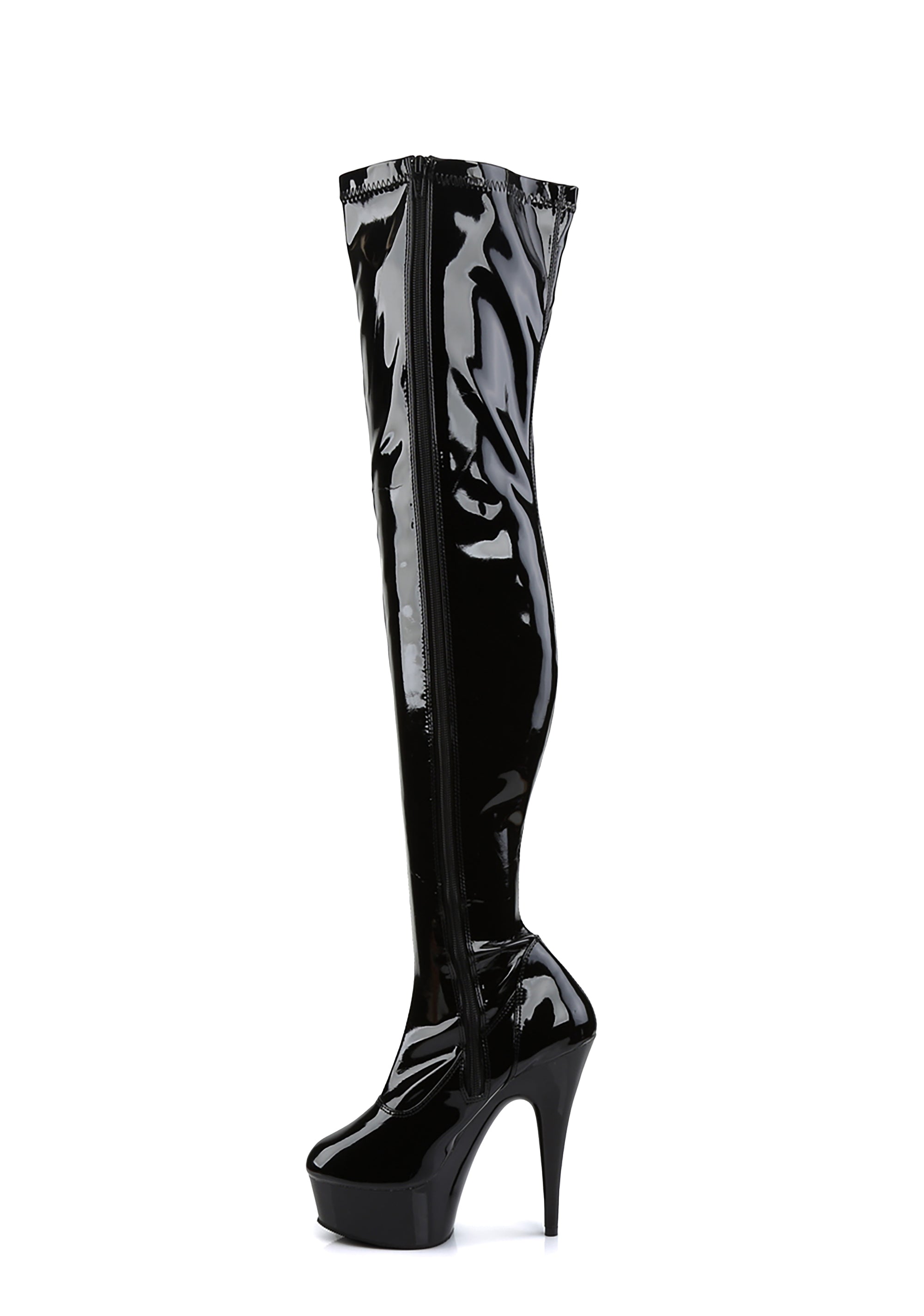 Pleaser Delight 3000 Patent Thigh High Boots - Black – Dolls