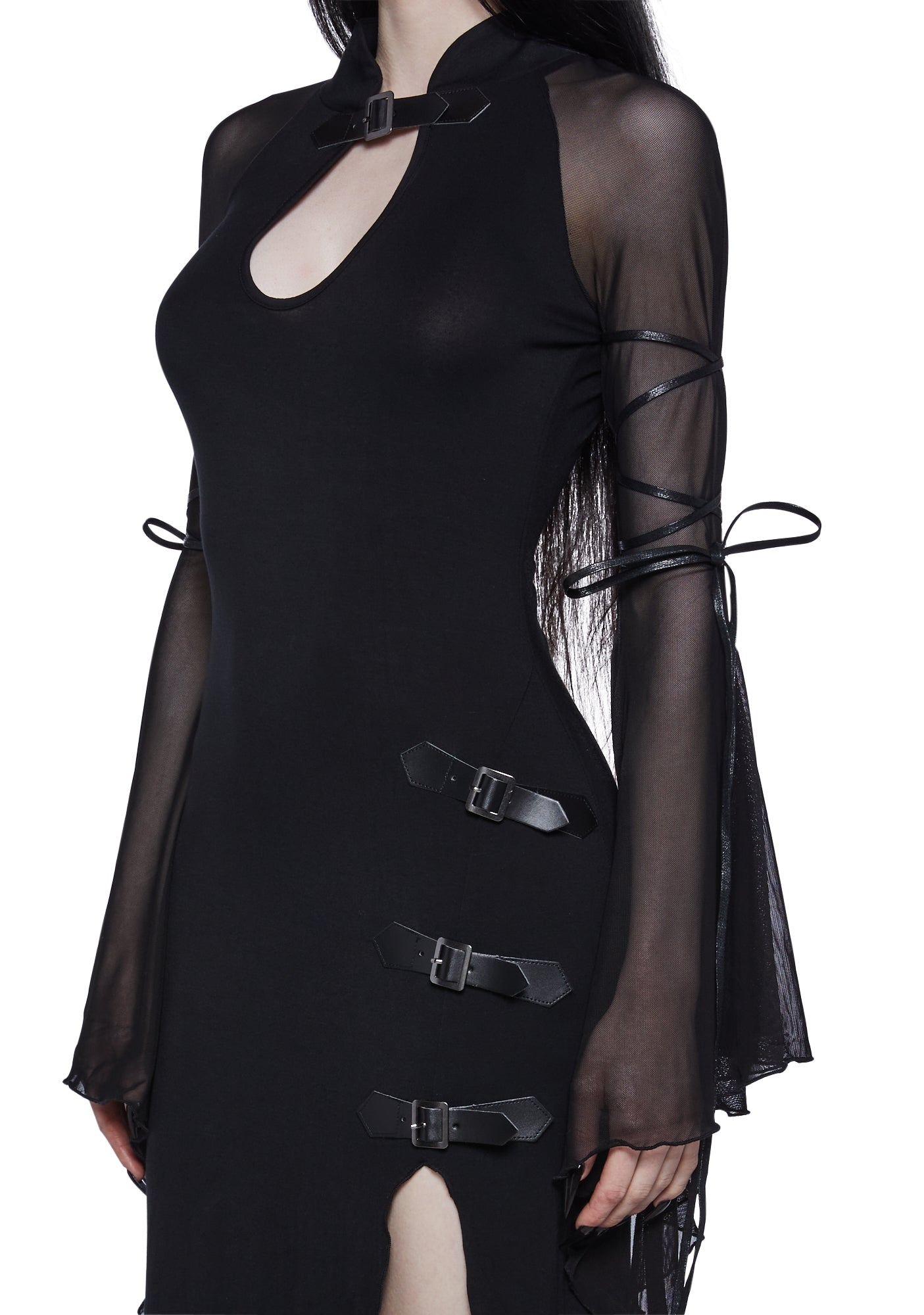 Widow Keyhole Bell Sleeve Maxi Dress With High Slit Dolls Kill Widow Keyhole Bell Sleeve Maxi Dress With High Slit Dolls Kill