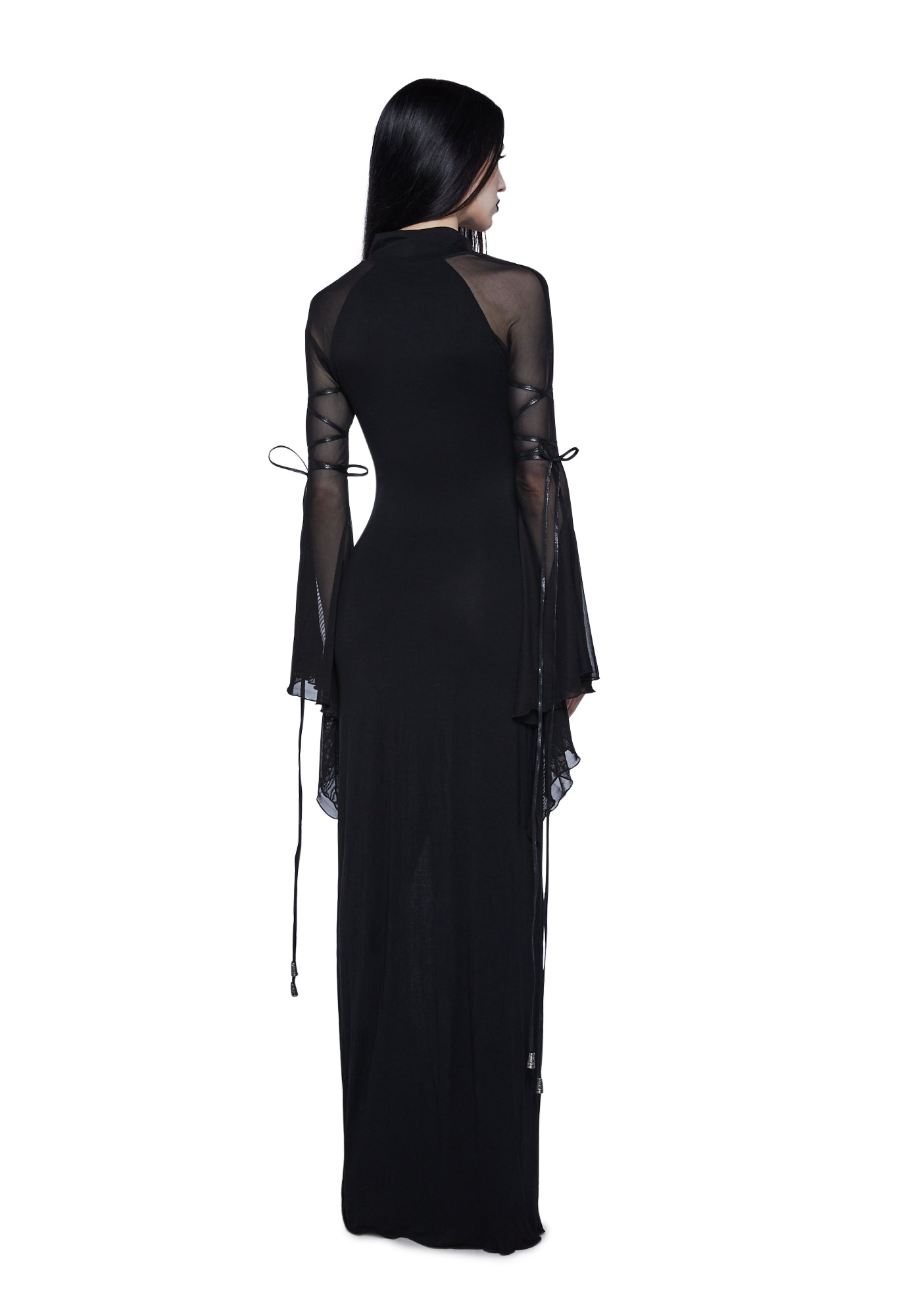 Widow Keyhole Bell Sleeve Maxi Dress With High Slit – Dolls Kill