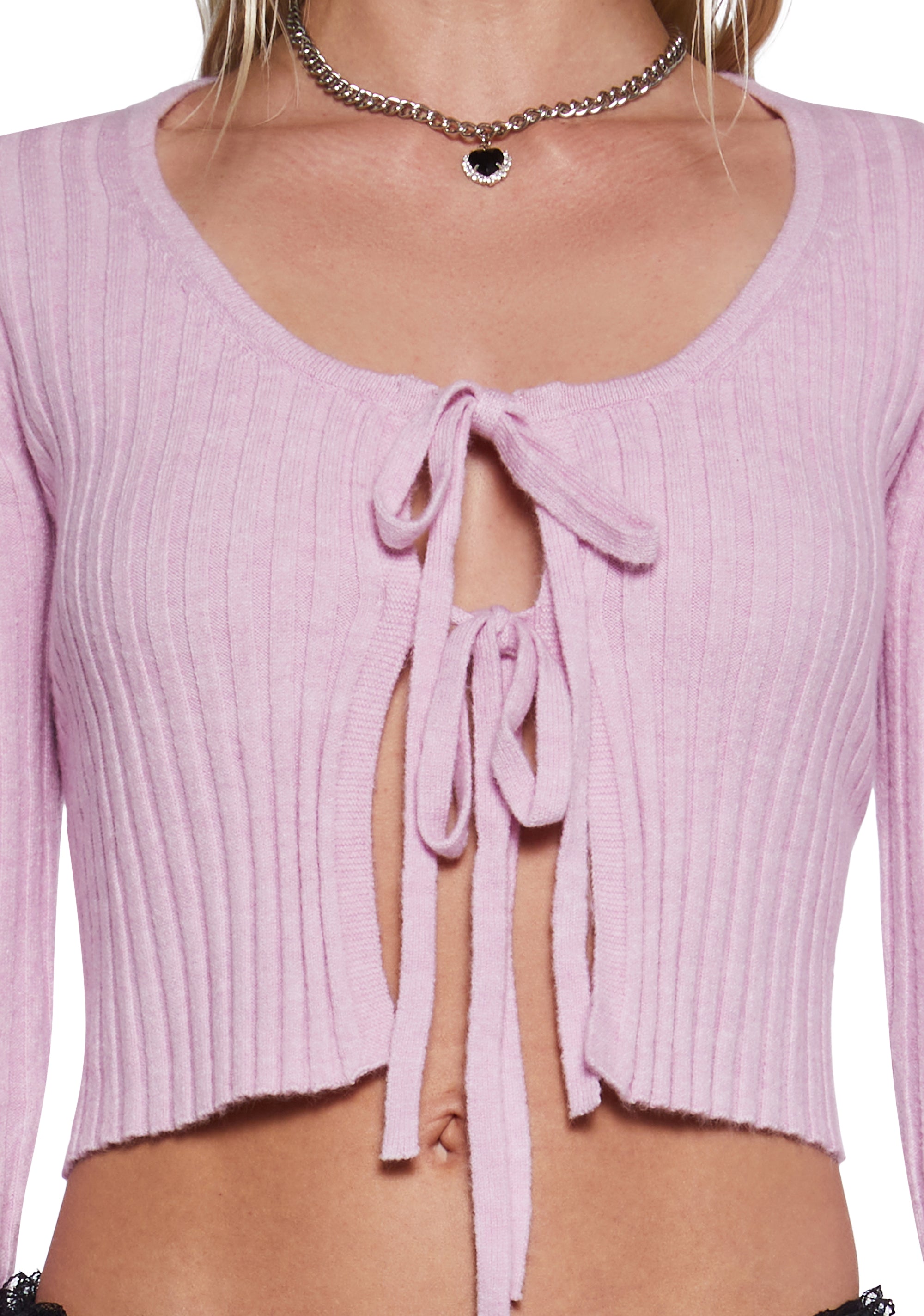 Sugar Thrillz Double Tie Front Ribbed Fuzzy Cardigan - Baby Pink