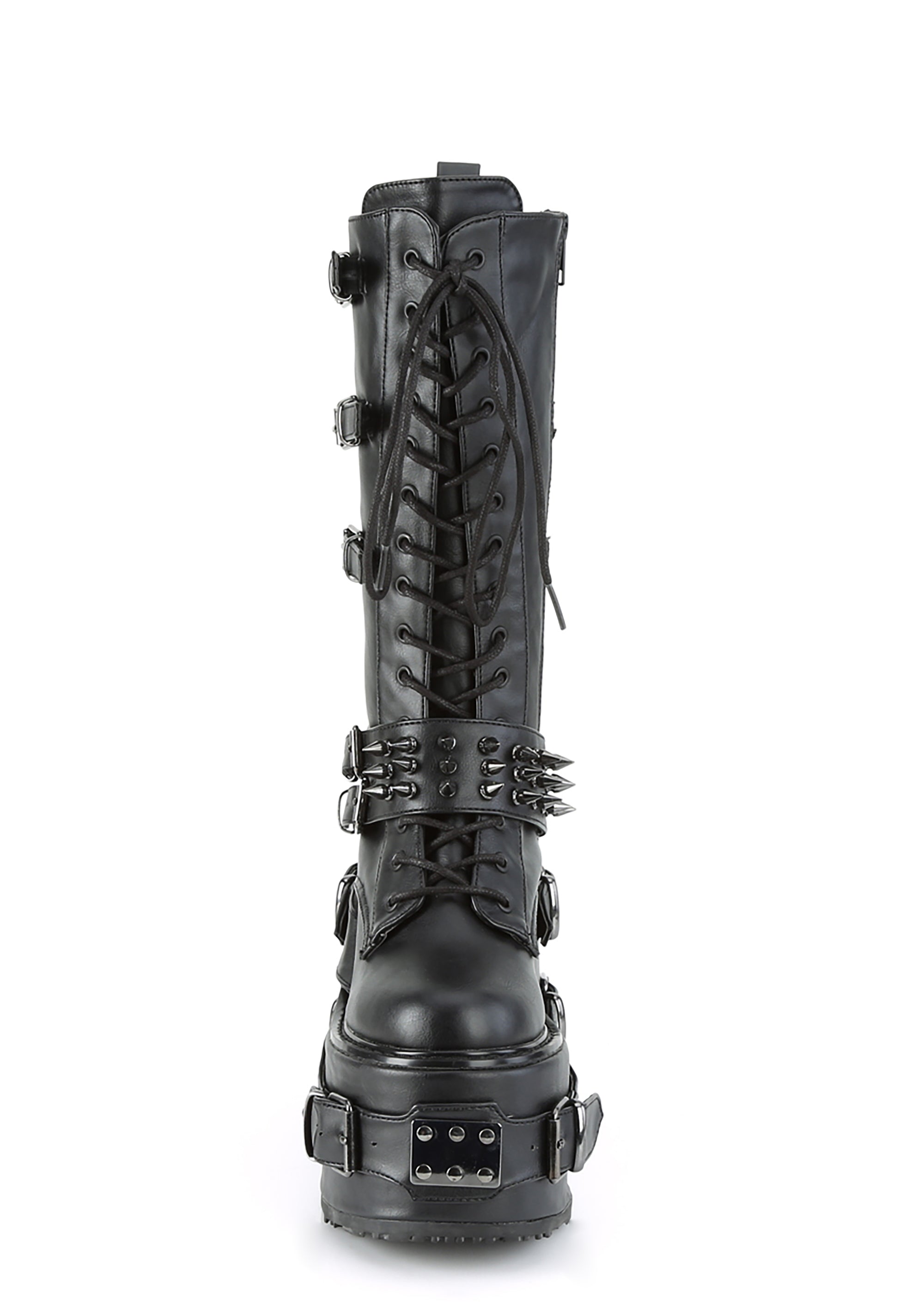 Demonia Swing-327 Spike Buckle Mid Calf Platform Boots
