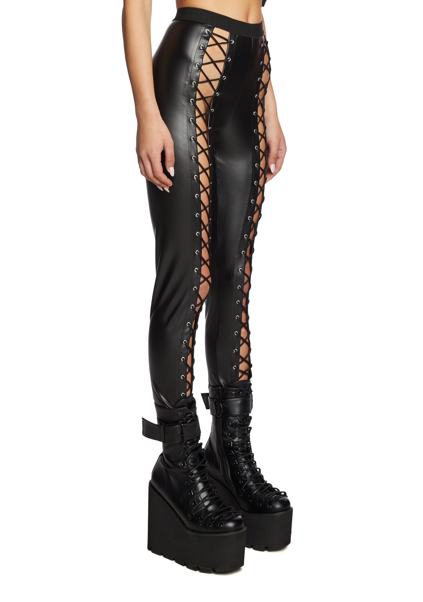 Current Mood Vegan Leather Lace Up Leggings - Black – Dolls Kill