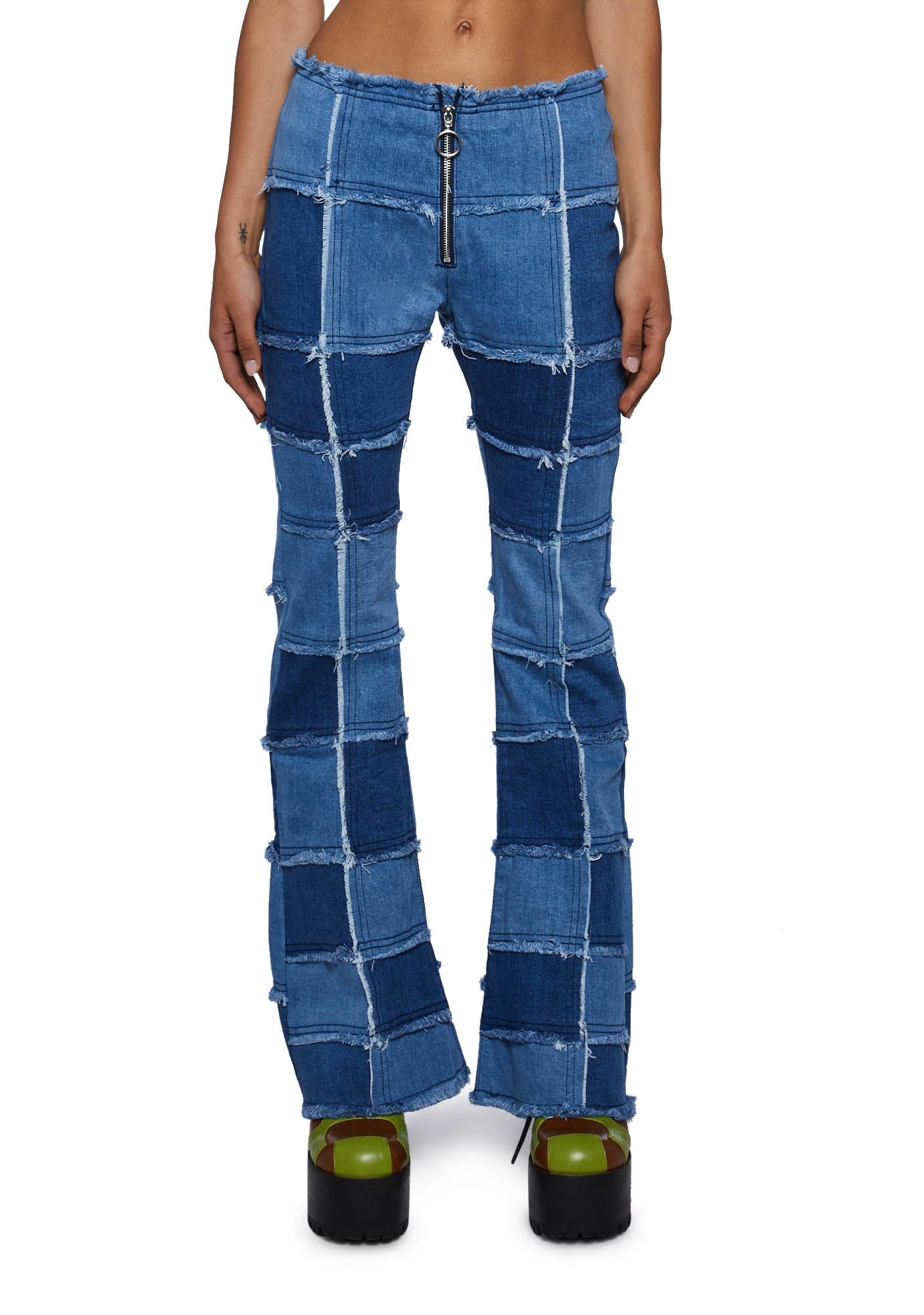 Patchwork High Rise Straight Jeans in Blue - Peter Do
