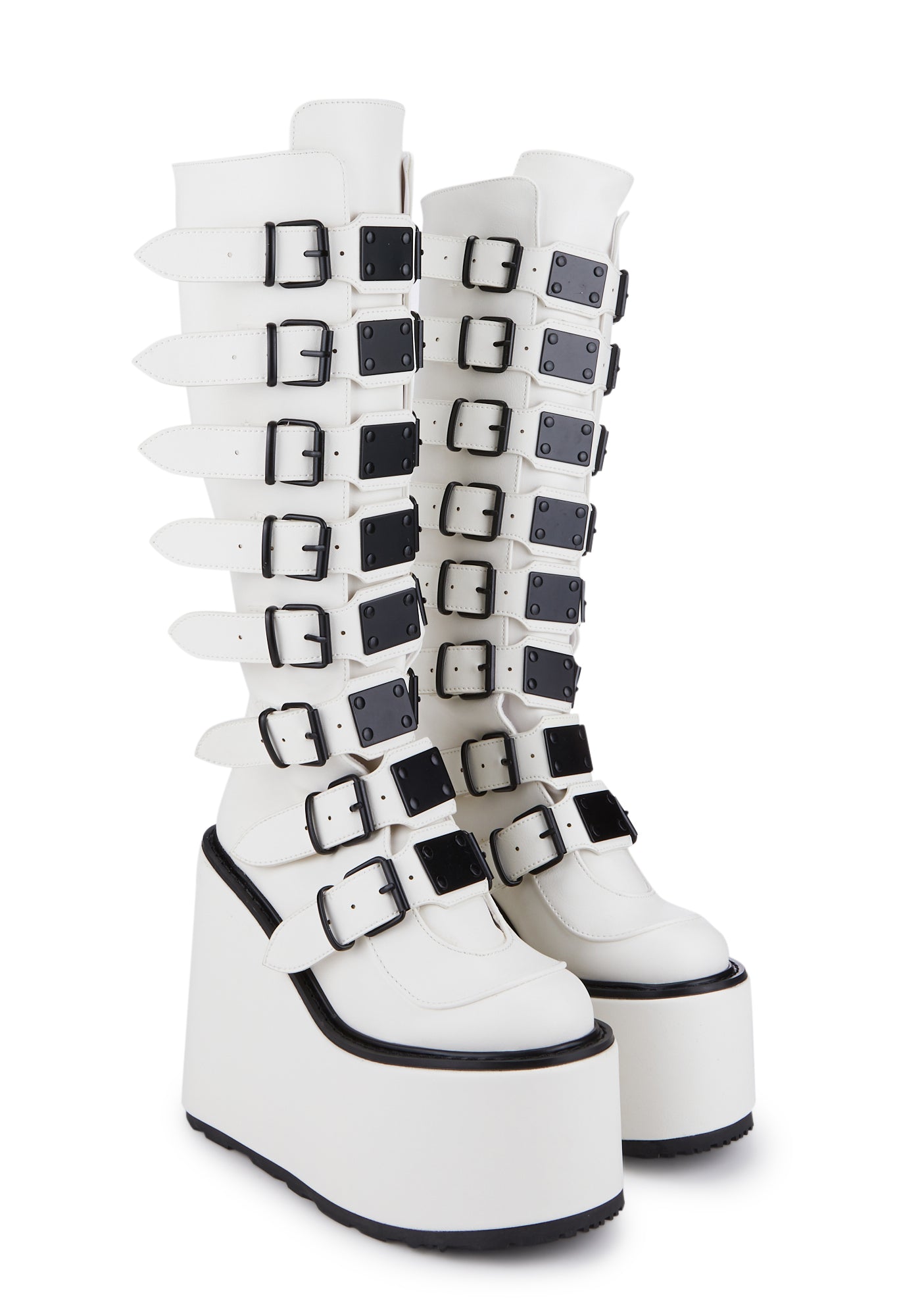 Demonia Swing 815 Buckle Knee High Boots White – Dolls Kill