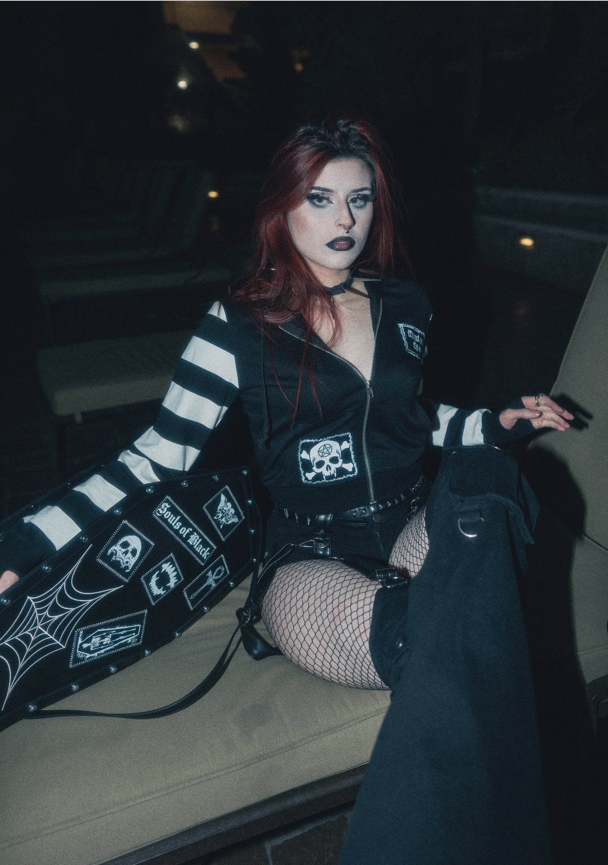 Widow Striped Zip Up Hoodie With Patches - Black/White – Dolls Kill