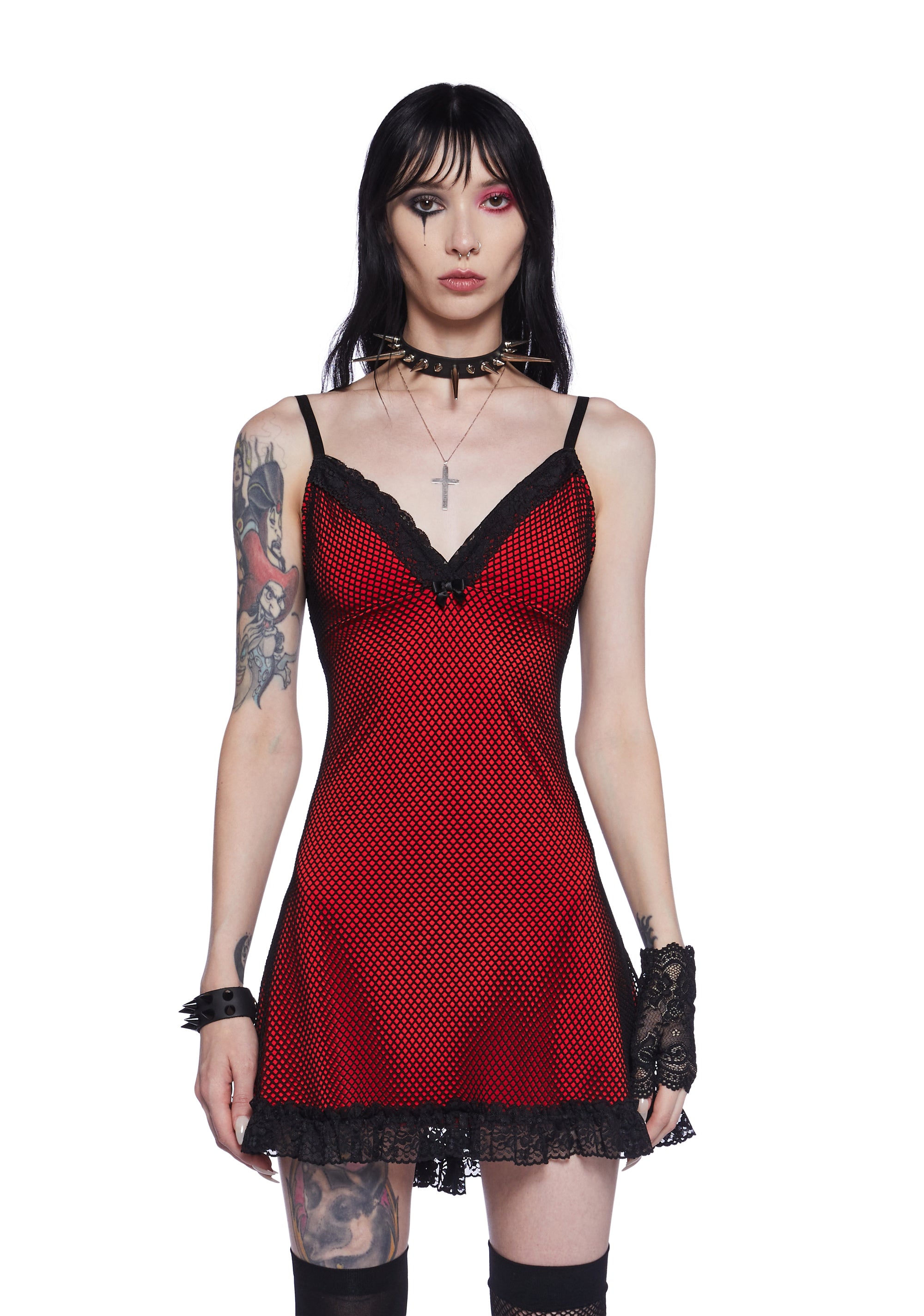 red fishnet dress RHINESTONE The fabric is high self-portrait - Red Rhinestone Fishnet