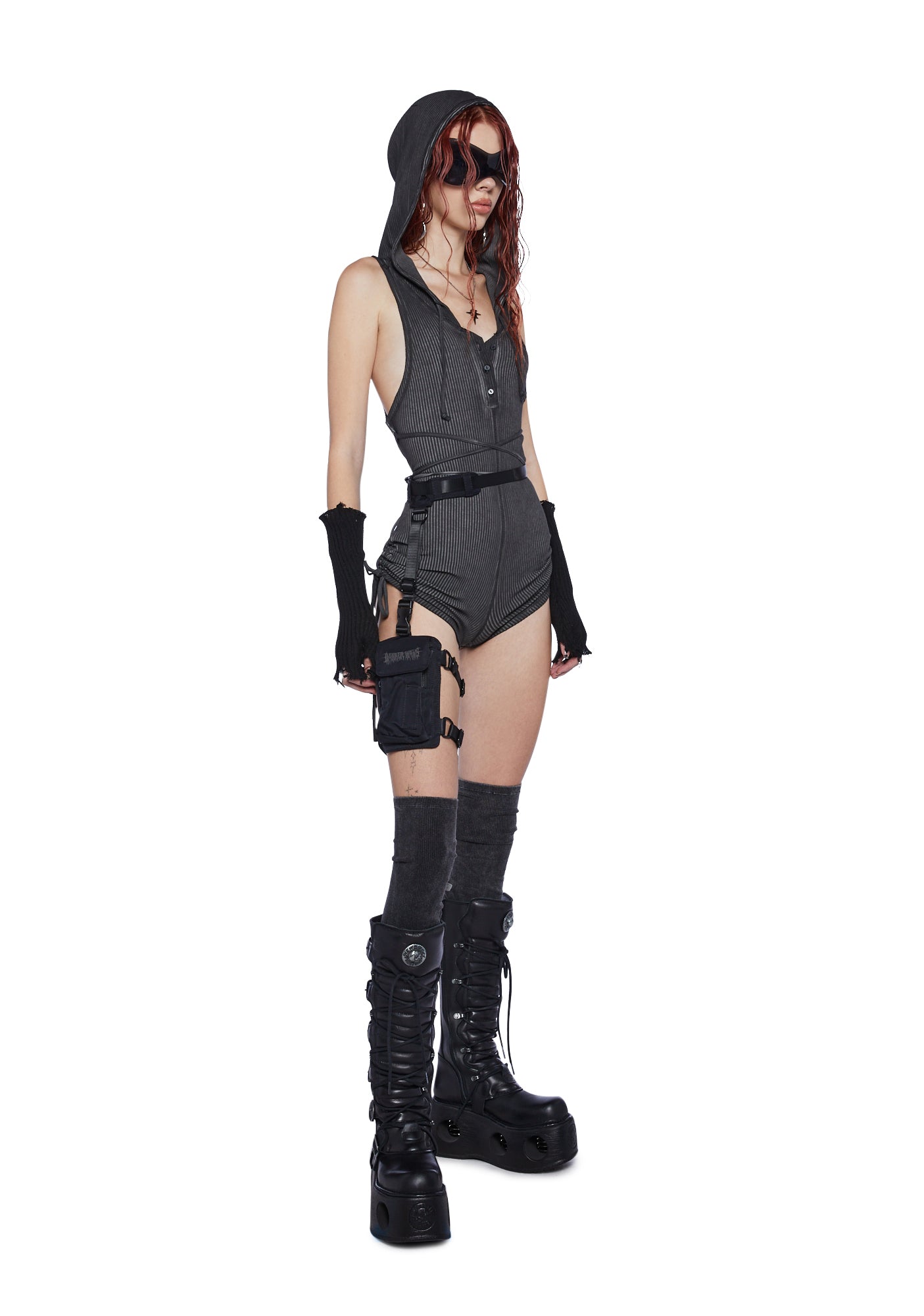 Filter Ribbed Hooded Romper