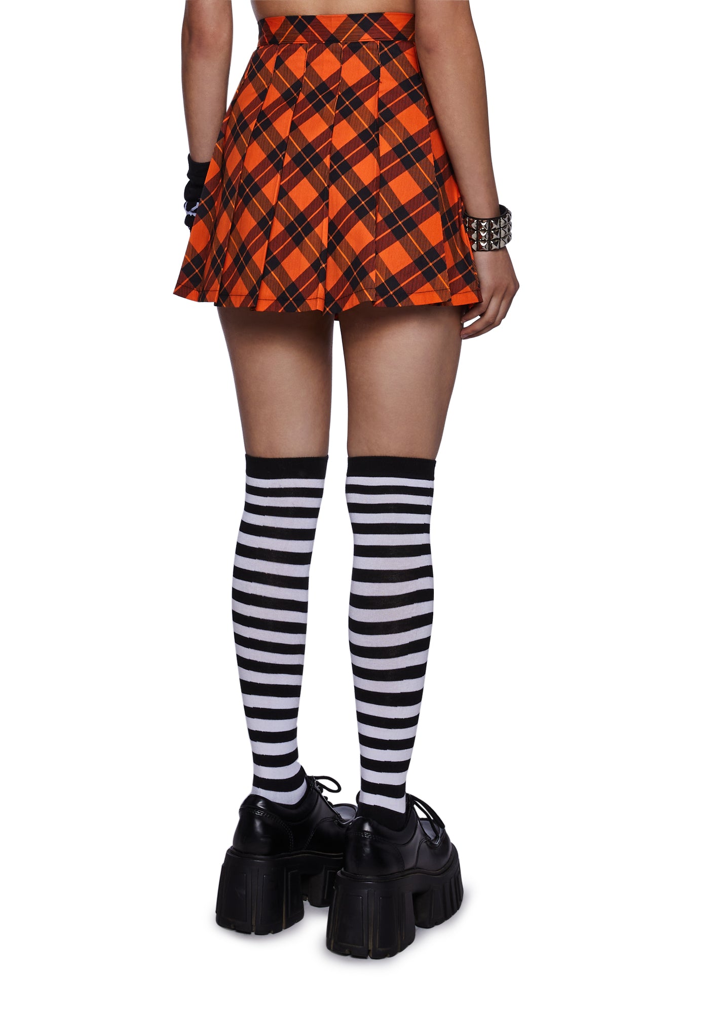 Haunted to Meet U Plaid Mini Skirt Orange XX Small