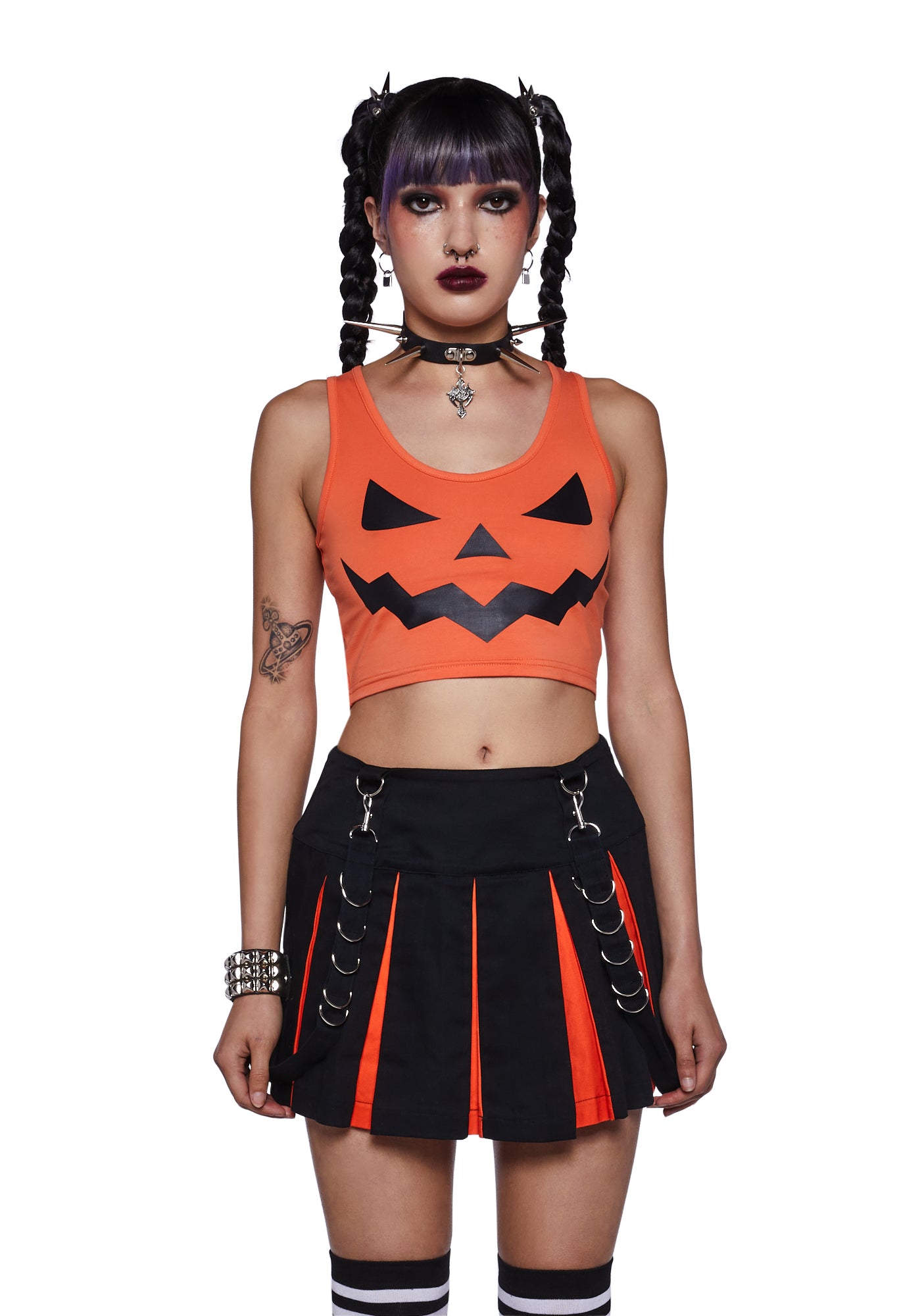 Trickz N Treatz Pumpkin Crop Tank Top Orange Dolls Kill