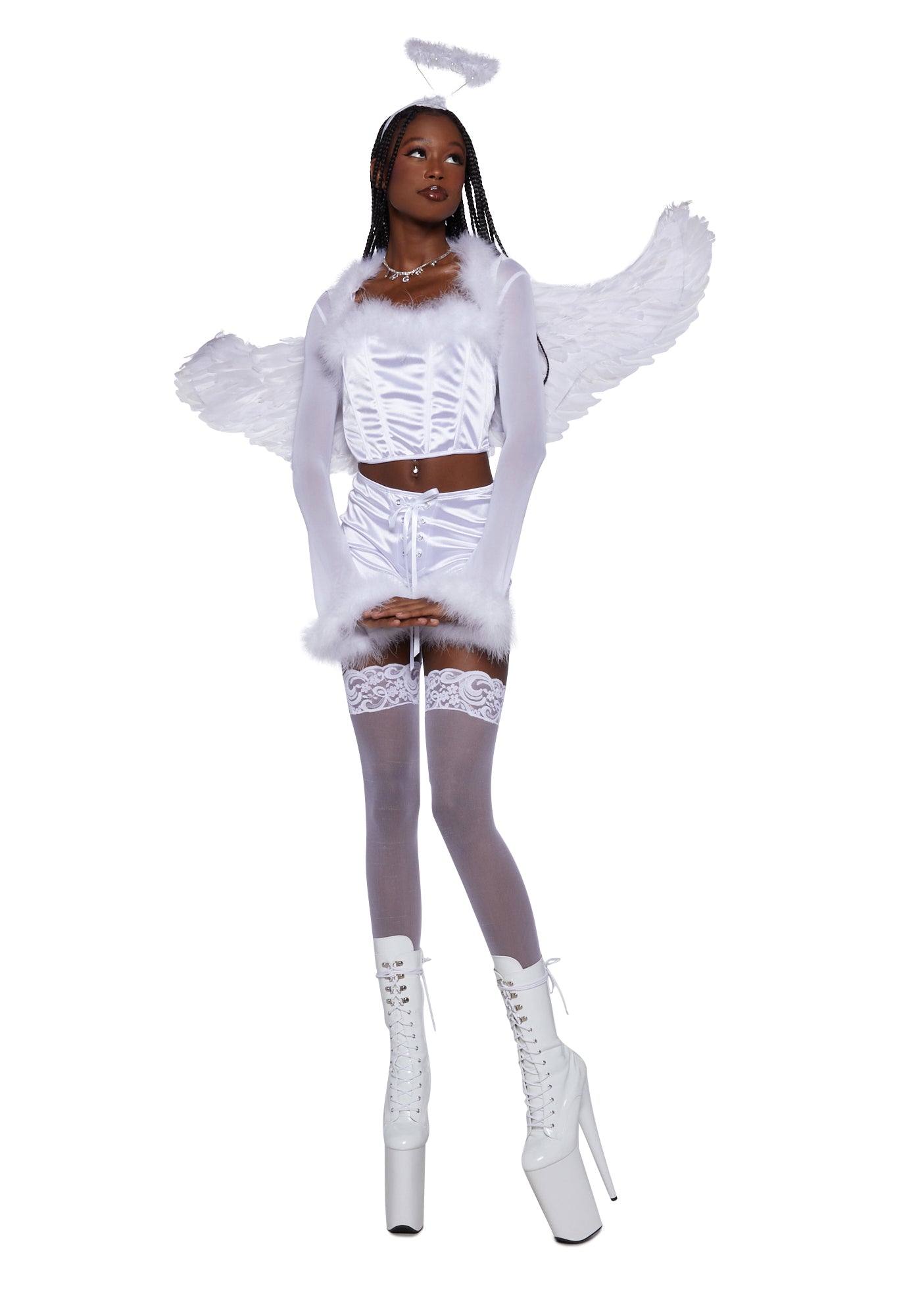 Trickz N' Treatz Satin Marabou Angel Wings Costume Set