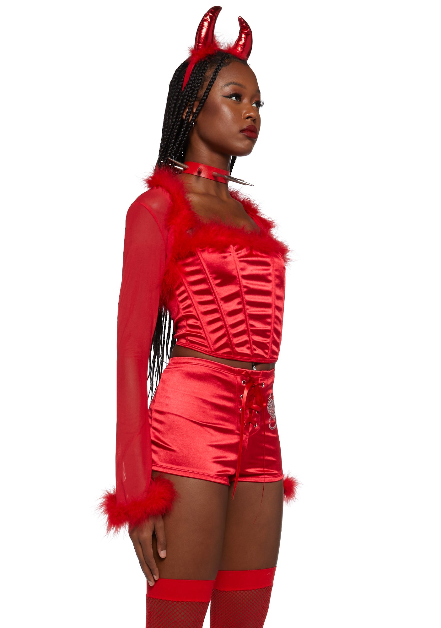 Trickz N Treatz Satin Marabou Trim Devil Costume Set Red Dolls Kill