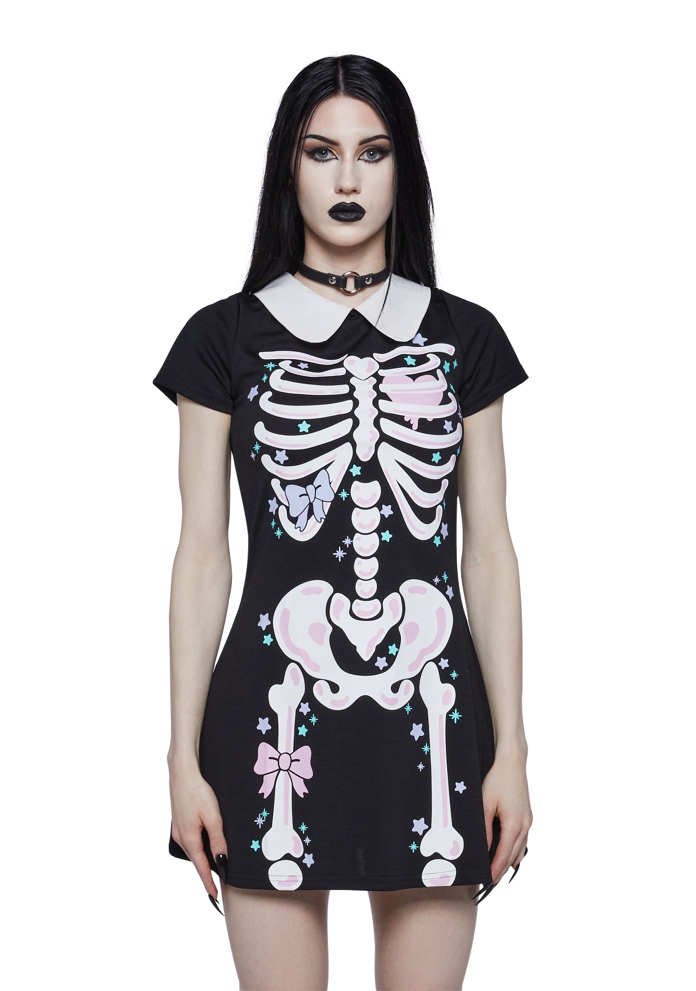 Trickz N' Treatz Kawaii Skeleton Collared Mini Dress