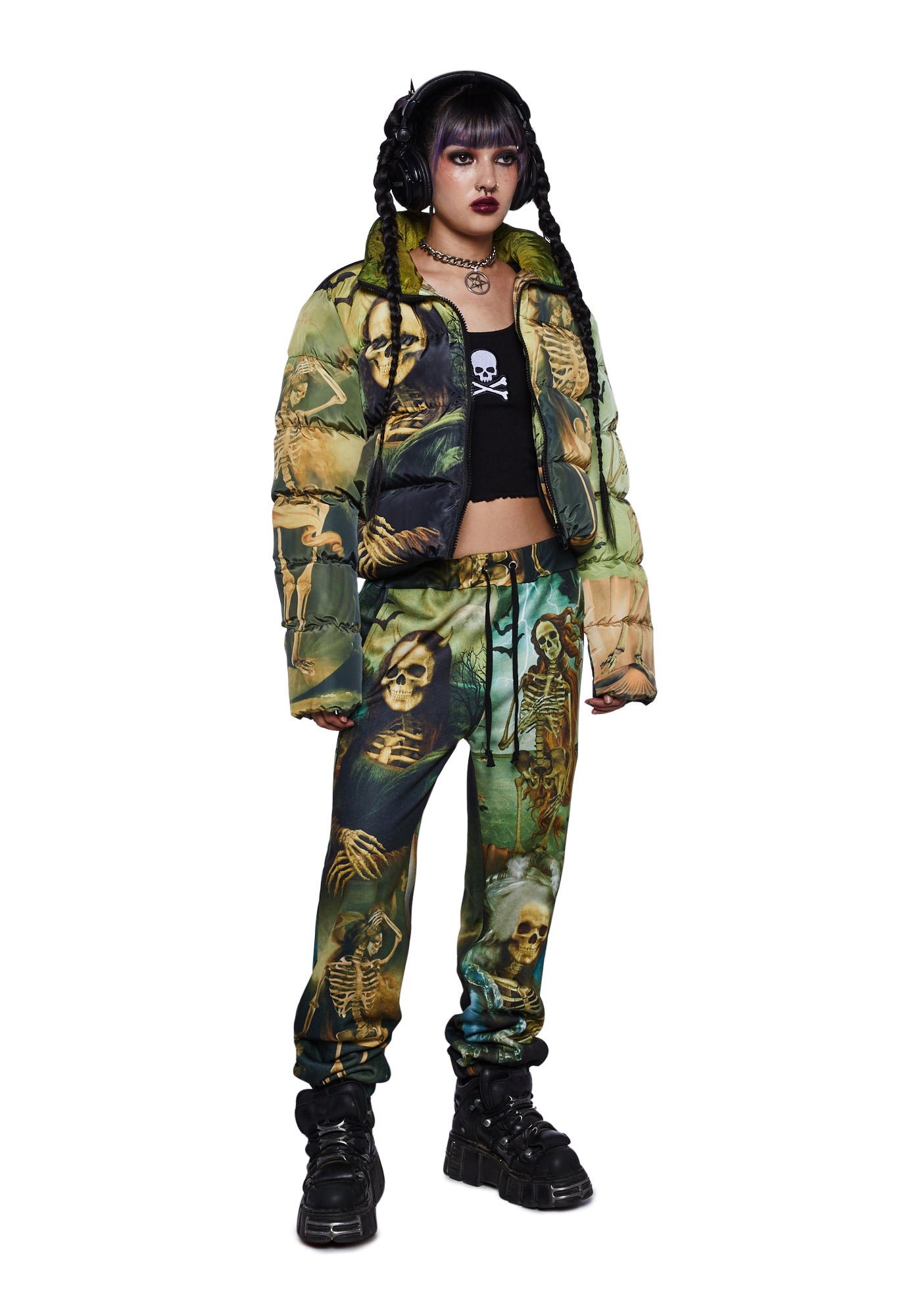 Trickz N Treatz Skeleton Renaissance Art Print Sweatpants