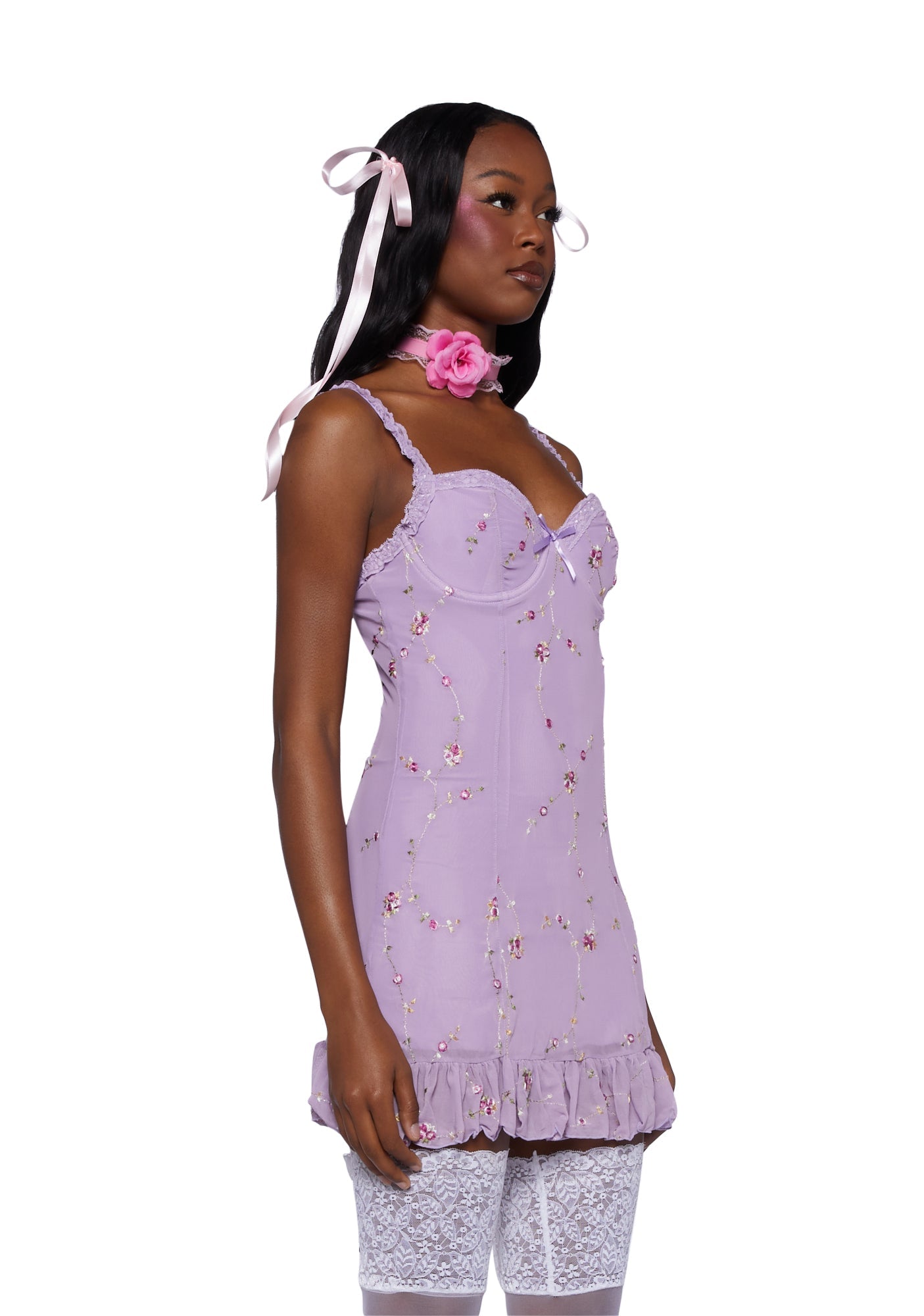 Sugar Thrillz Embroidered Floral Mesh Slip Dress