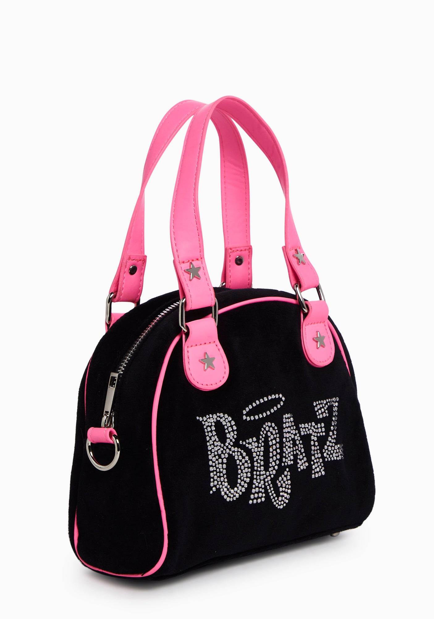 Dolls Kill x Bratz Rhinstone Logo Bowler Bag Black/Pink