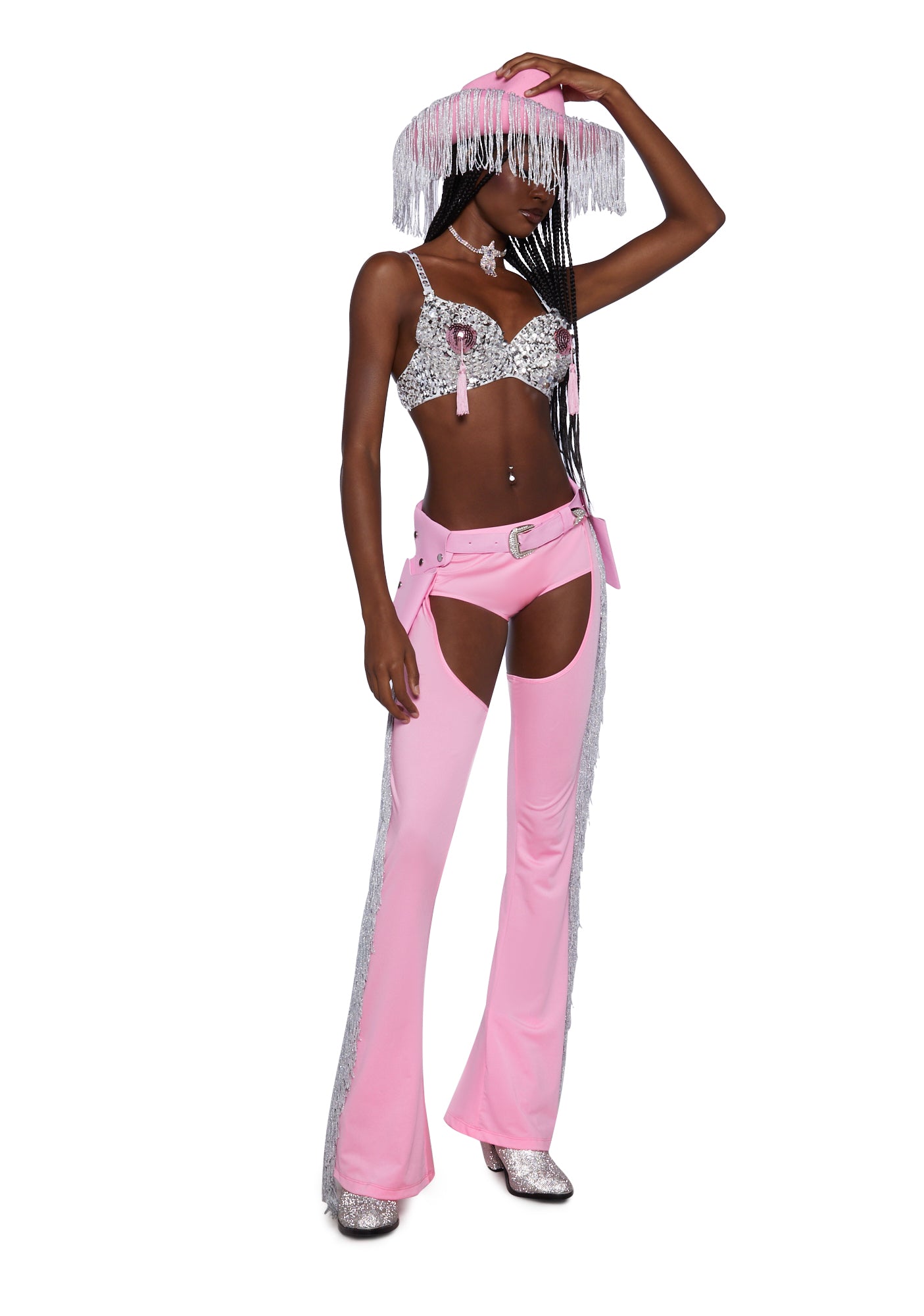 Trickz N Treatz Sexy Fringe Rhinestone Cowgirl Costume Pink