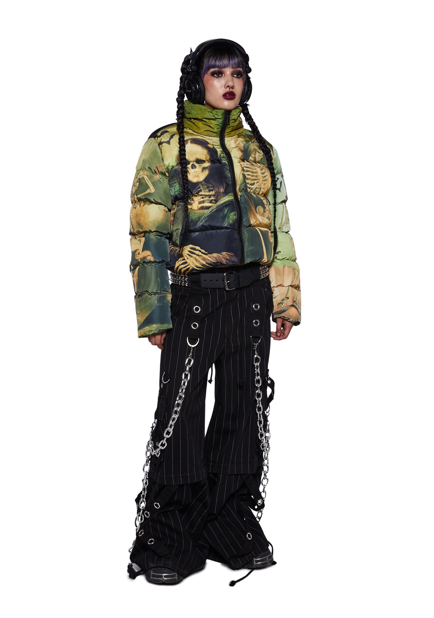 Trickz N Treatz Skeleton Renaissance Art Print Puffer Jacket 