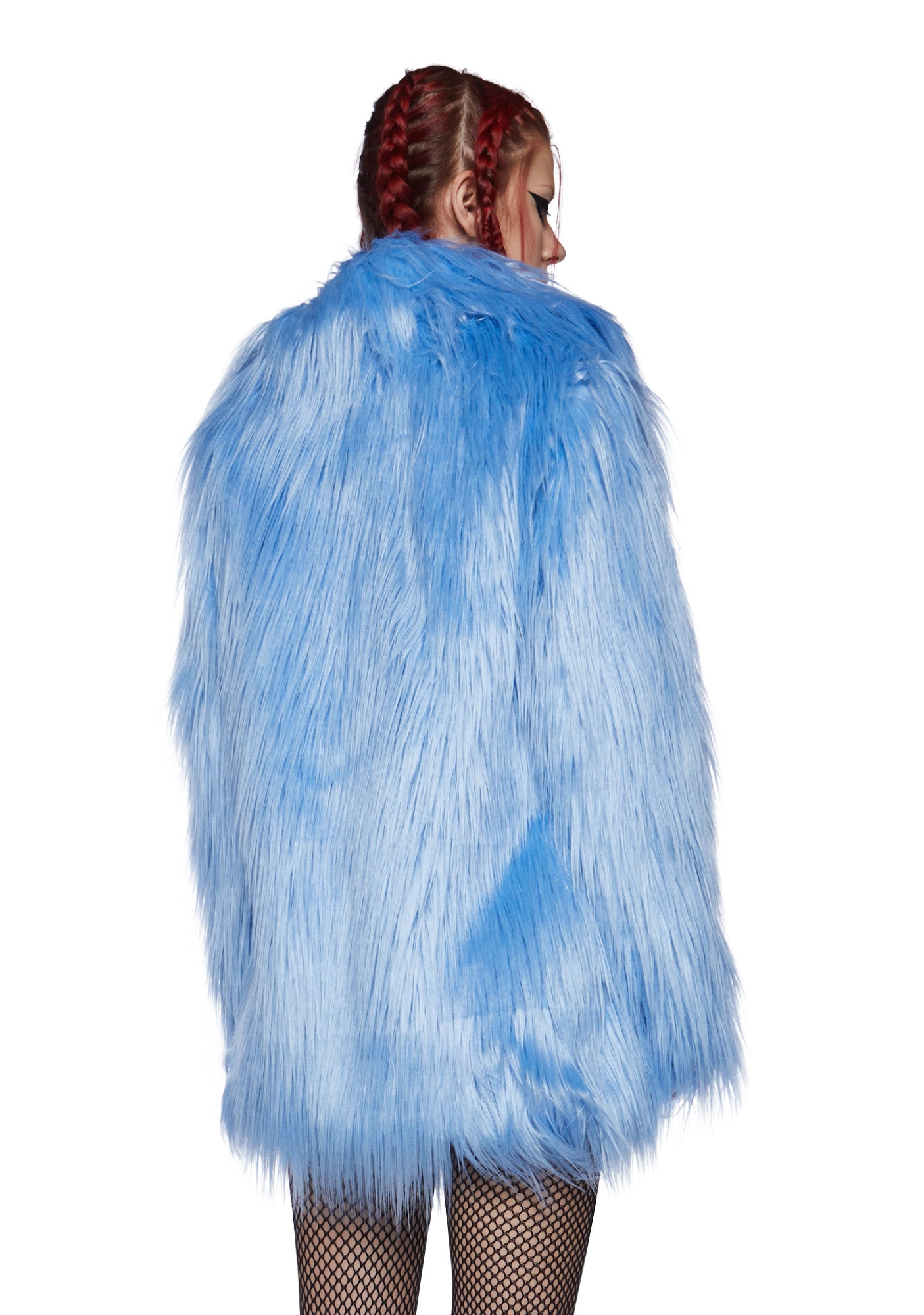 Current Mood Faux Fur Coat Oversized Long Hair Blue Dolls Kill