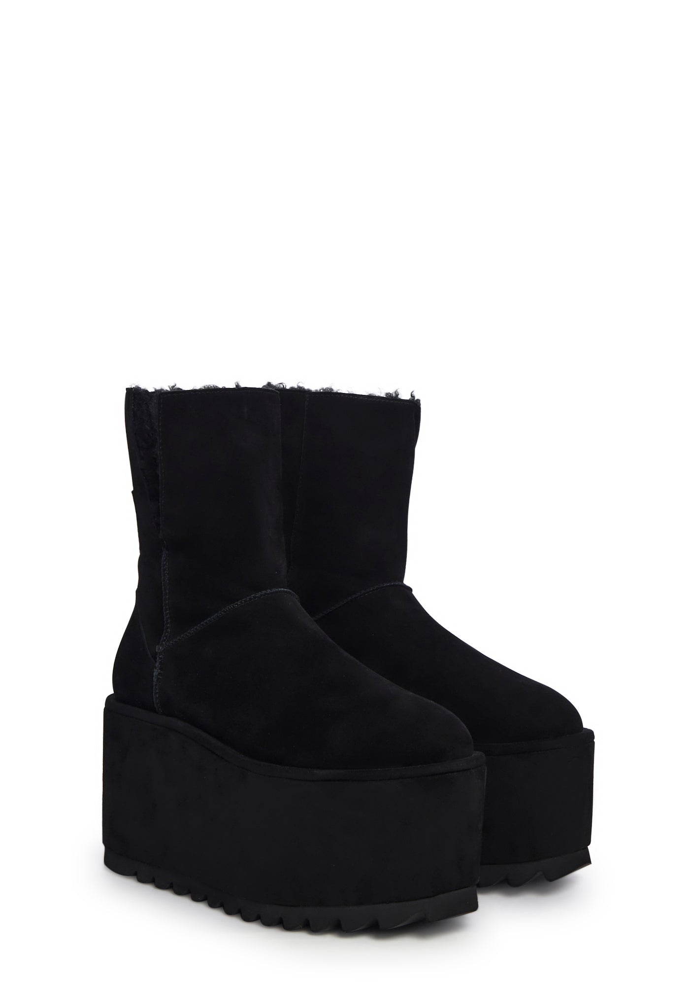 Darker Wavs Suede Platform Boots With Fleece Lining Black Dolls Kill