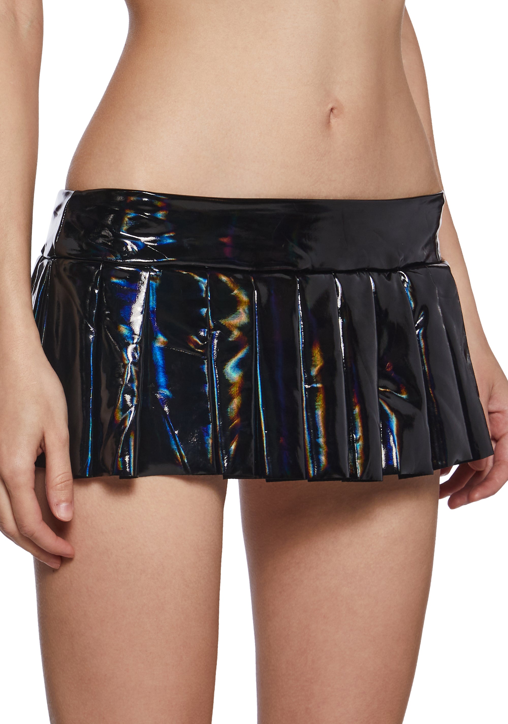 Club Exx Pleated Holographic Micro Mini Skirt Black – Dolls Kill