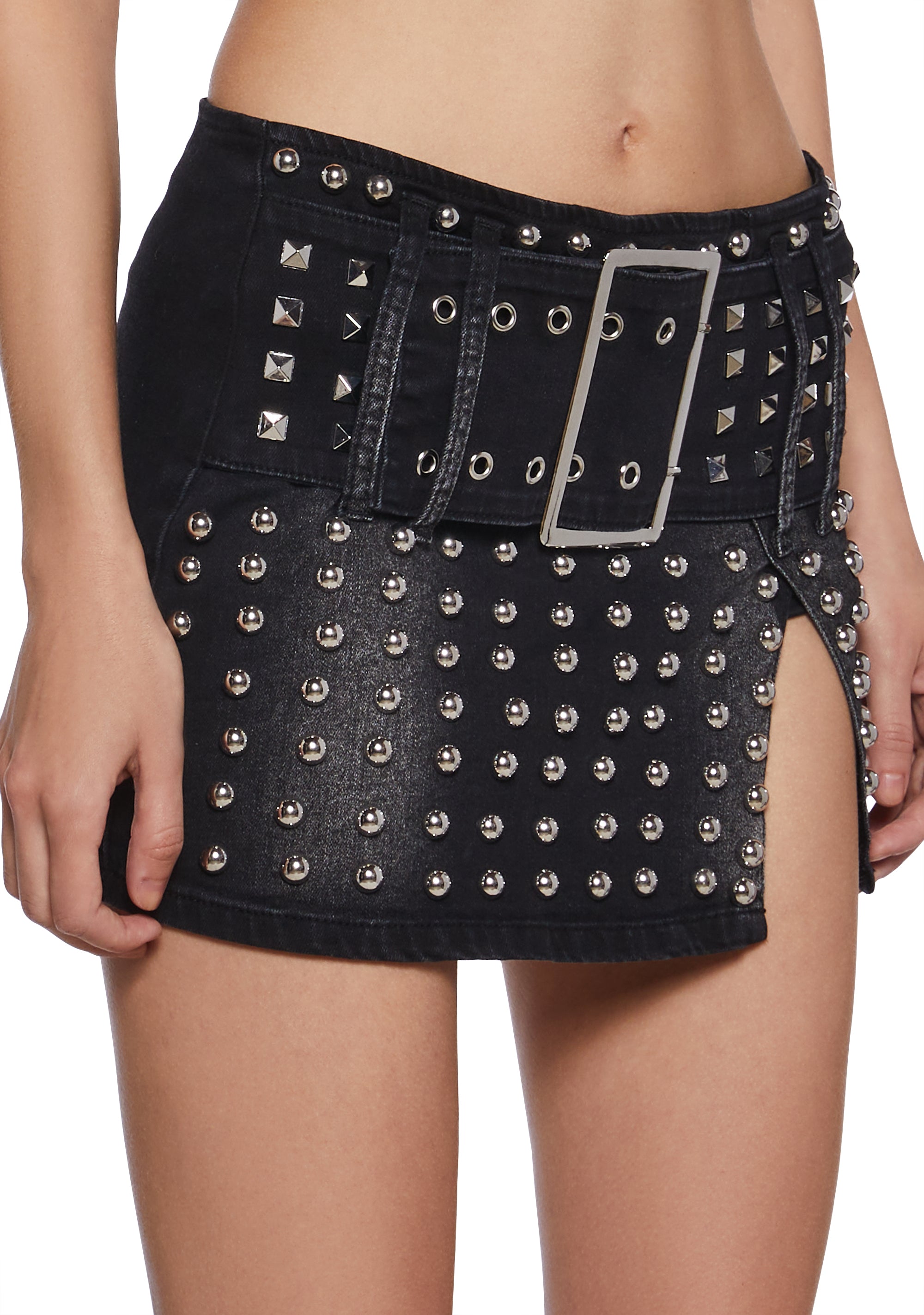 Current Mood Dream Closet Studded Denim Skort Black – Dolls Kill