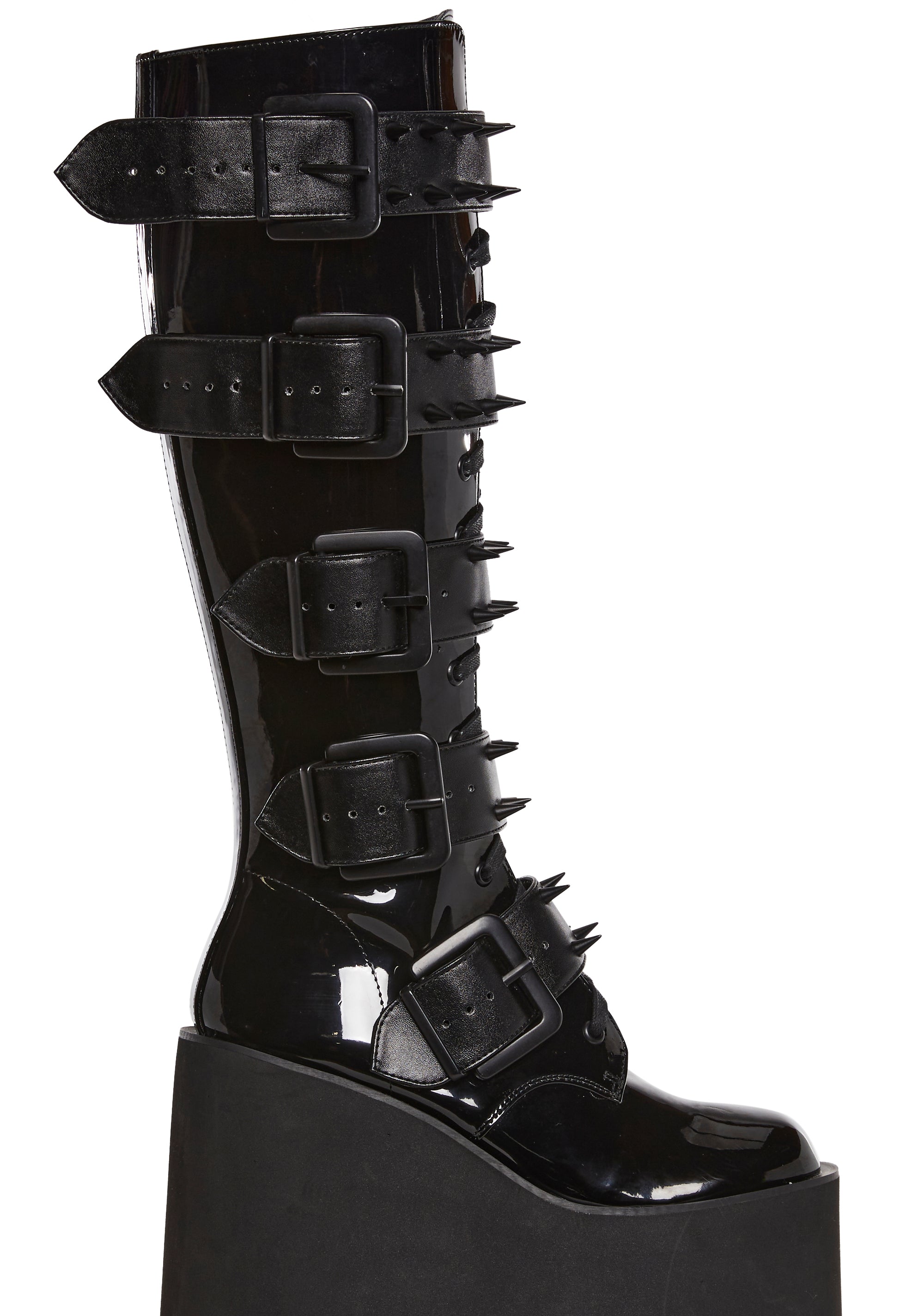 Widow Spiked Buckle Triple Stacked Platform Boots Black Dolls Kill