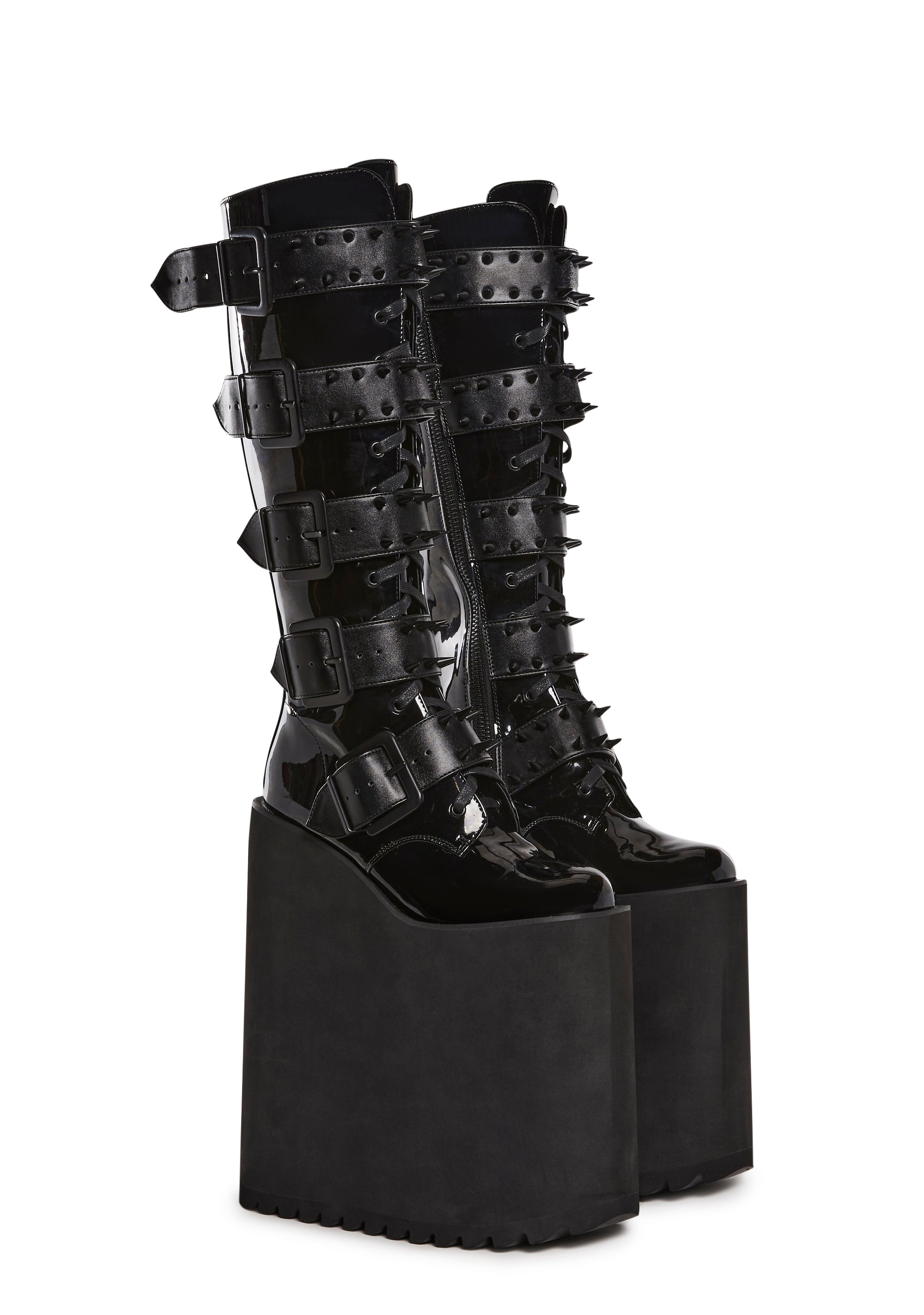 Widow Spiked Buckle Triple Stacked Platform Boots Black – Dolls Kill