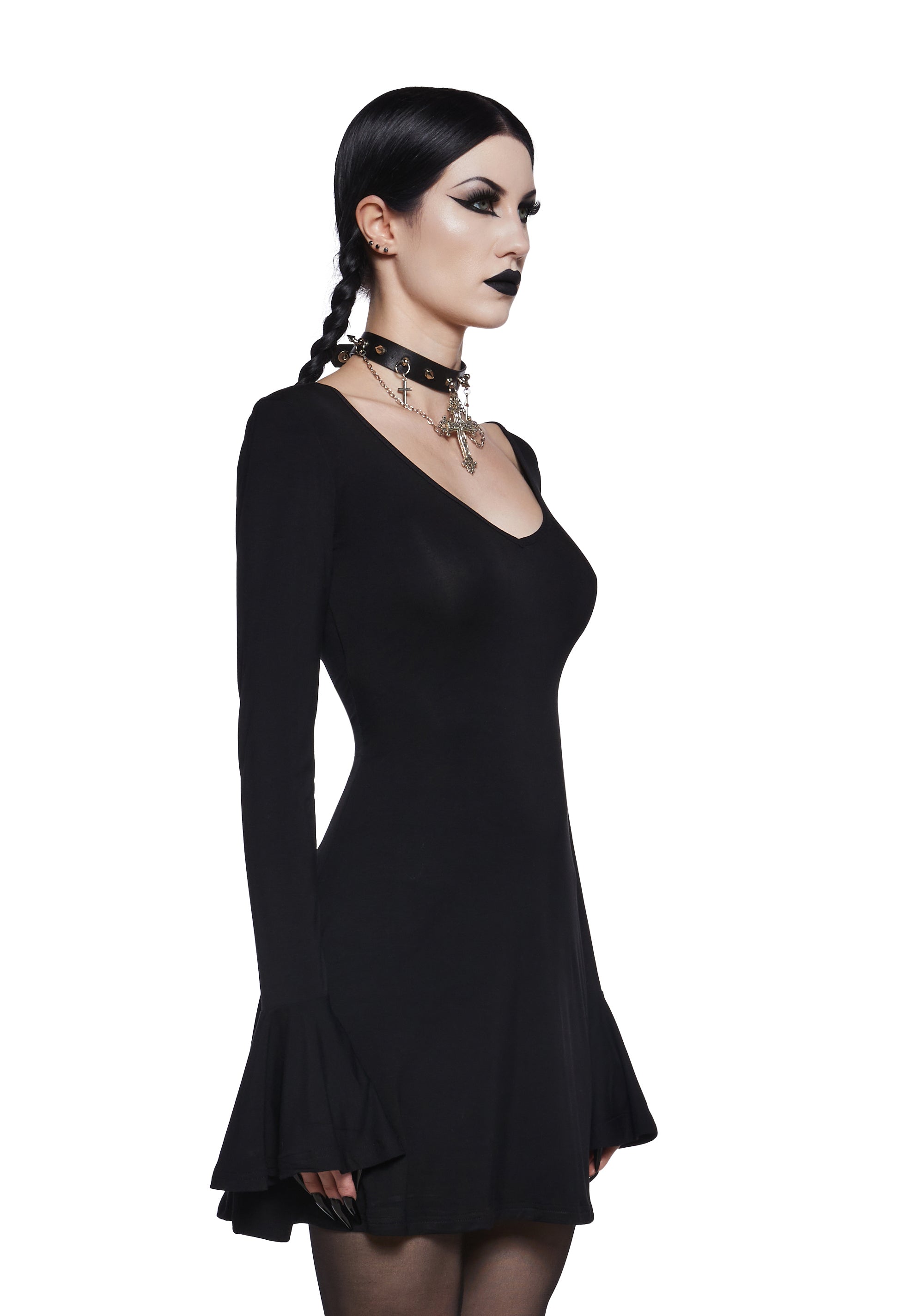 Widow Pentagram Strappy Long Bell Sleeve V Neck A Line Mini Dress Dolls Kill Widow Pentagram Strappy Long Bell Sleeve V Neck A Line Mini Dress Dolls Kill