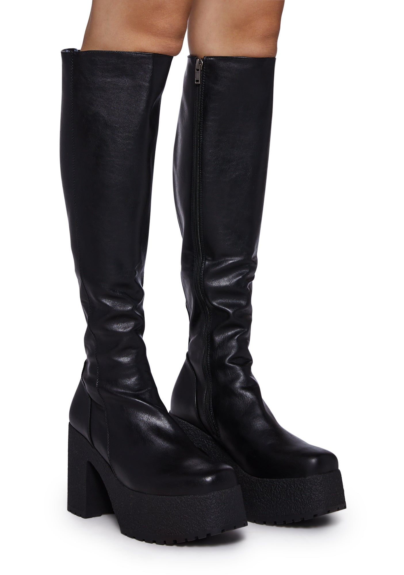 lamoda プラットフォームブーツ dollskill Lamoda Vegan Leather Platform Wedge Boots - Black – Dolls Kill