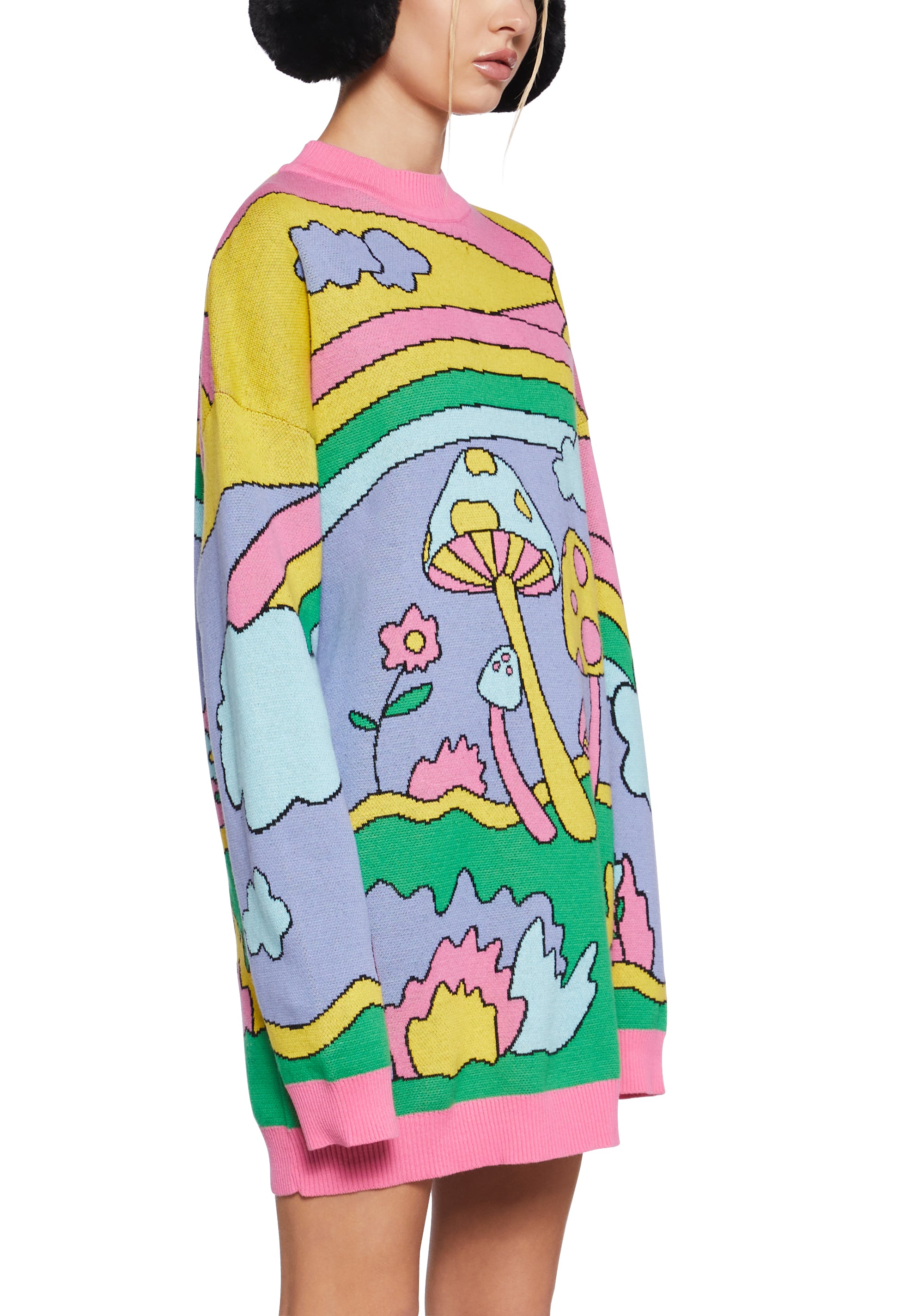 Current Mood Colorful Mushroom Rainbow Oversized Sweater