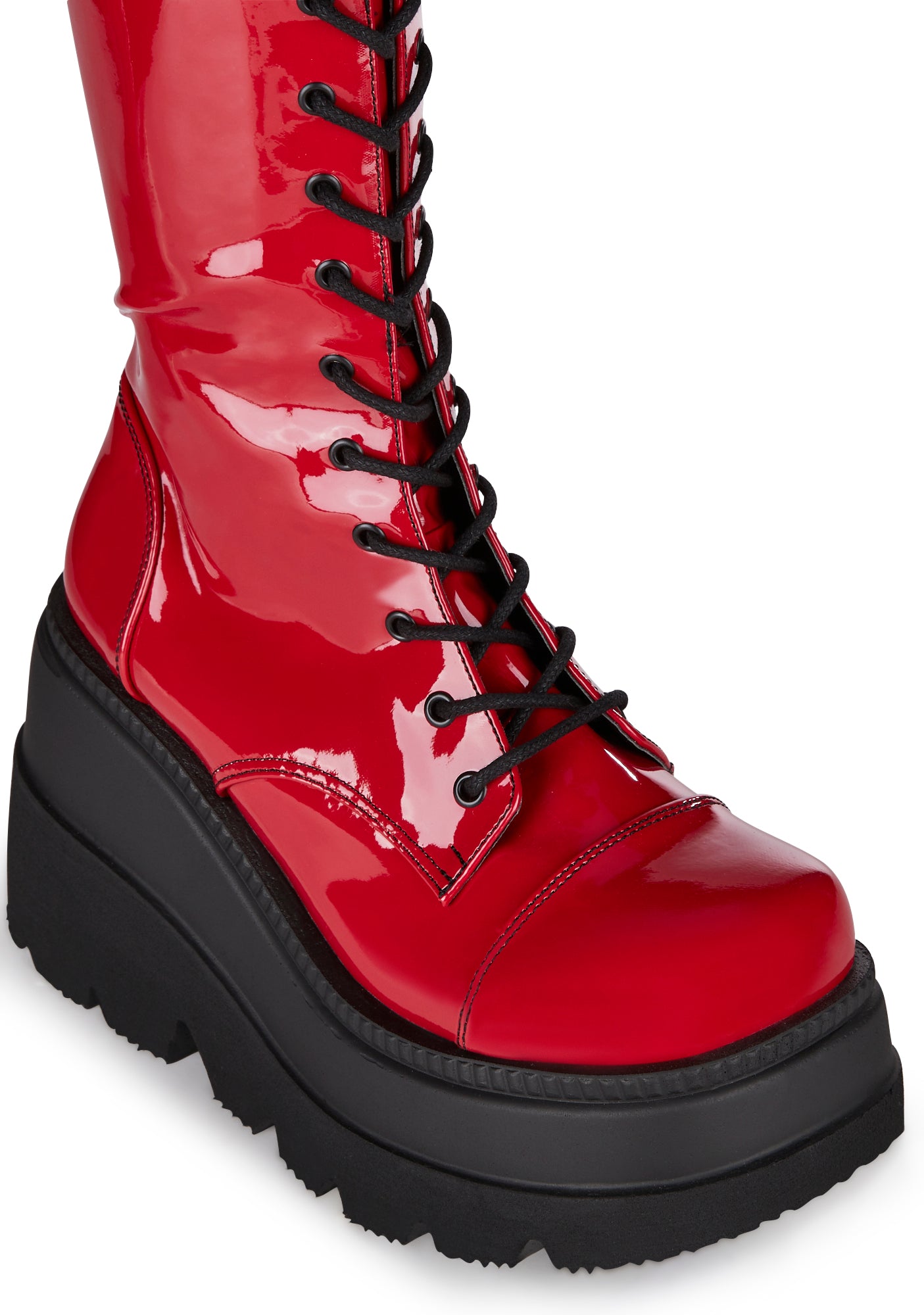Demonia SHAKER 72 Wedge Mid Calf Boot 6 Red Patent