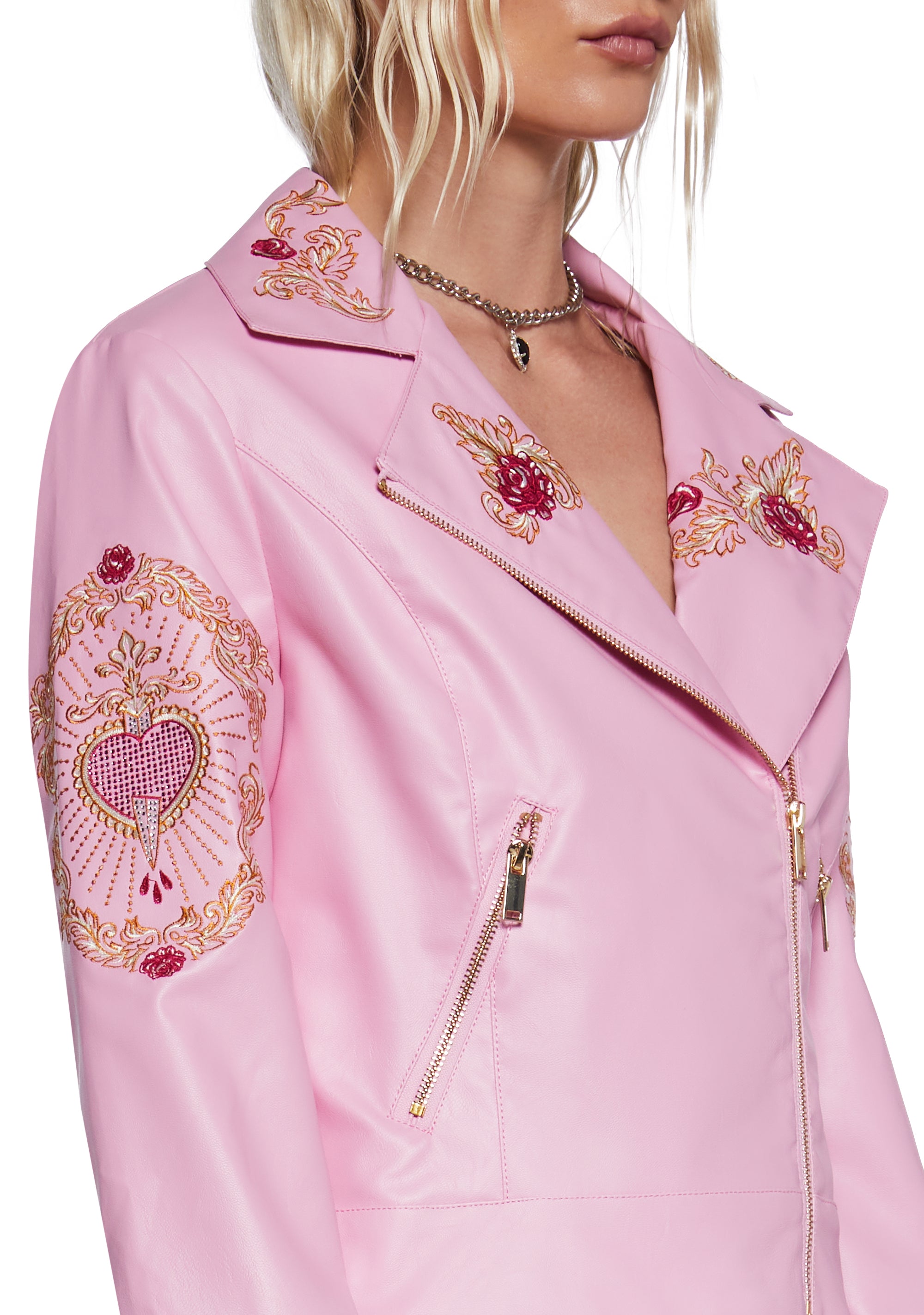 Sugar Thrillz Ornate Embroidered Moto Jacket - Pink – Dolls Kill