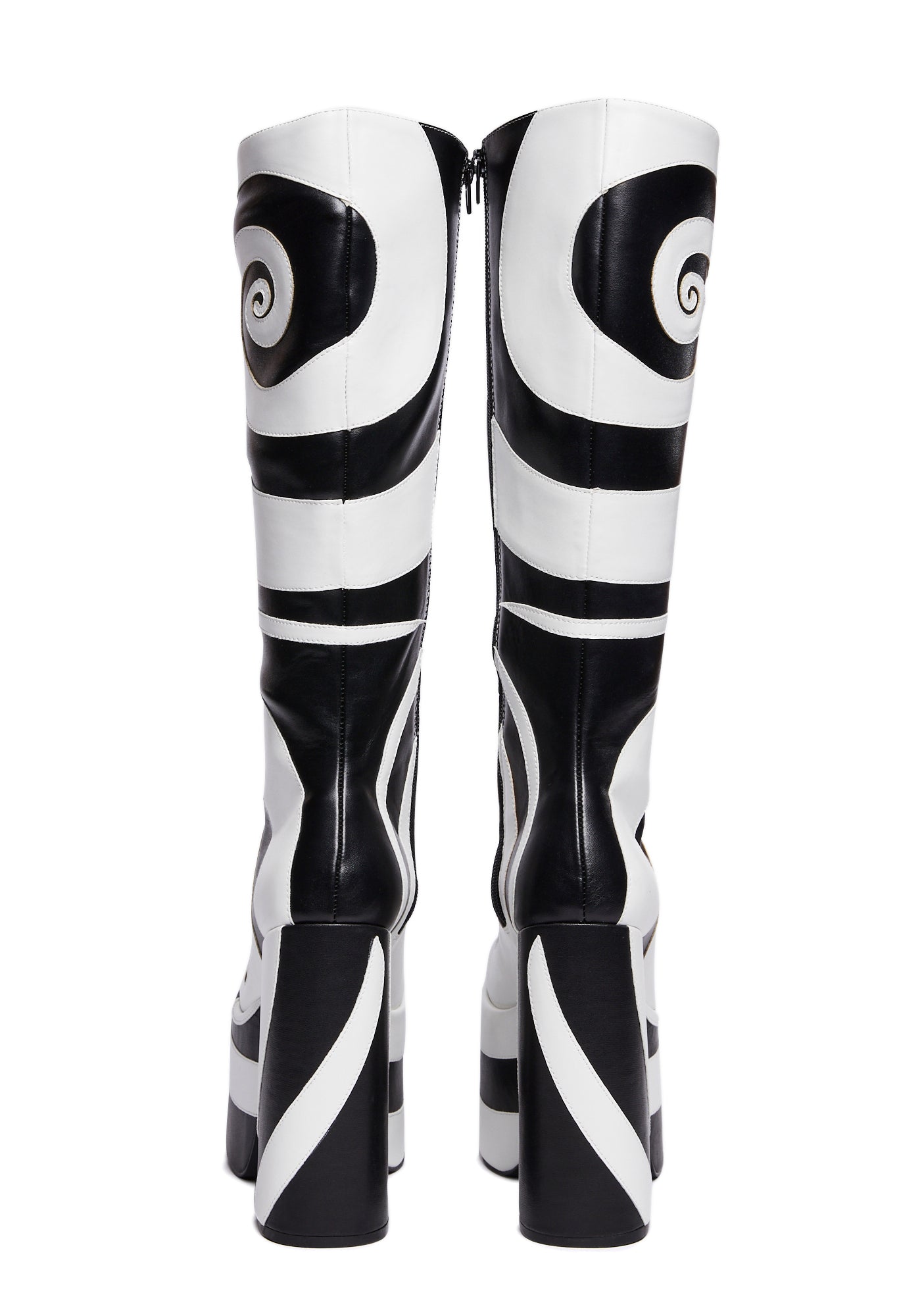 【あすつく】 Applique Swirl Mood Current Knee Black - Boots Platform High 靴