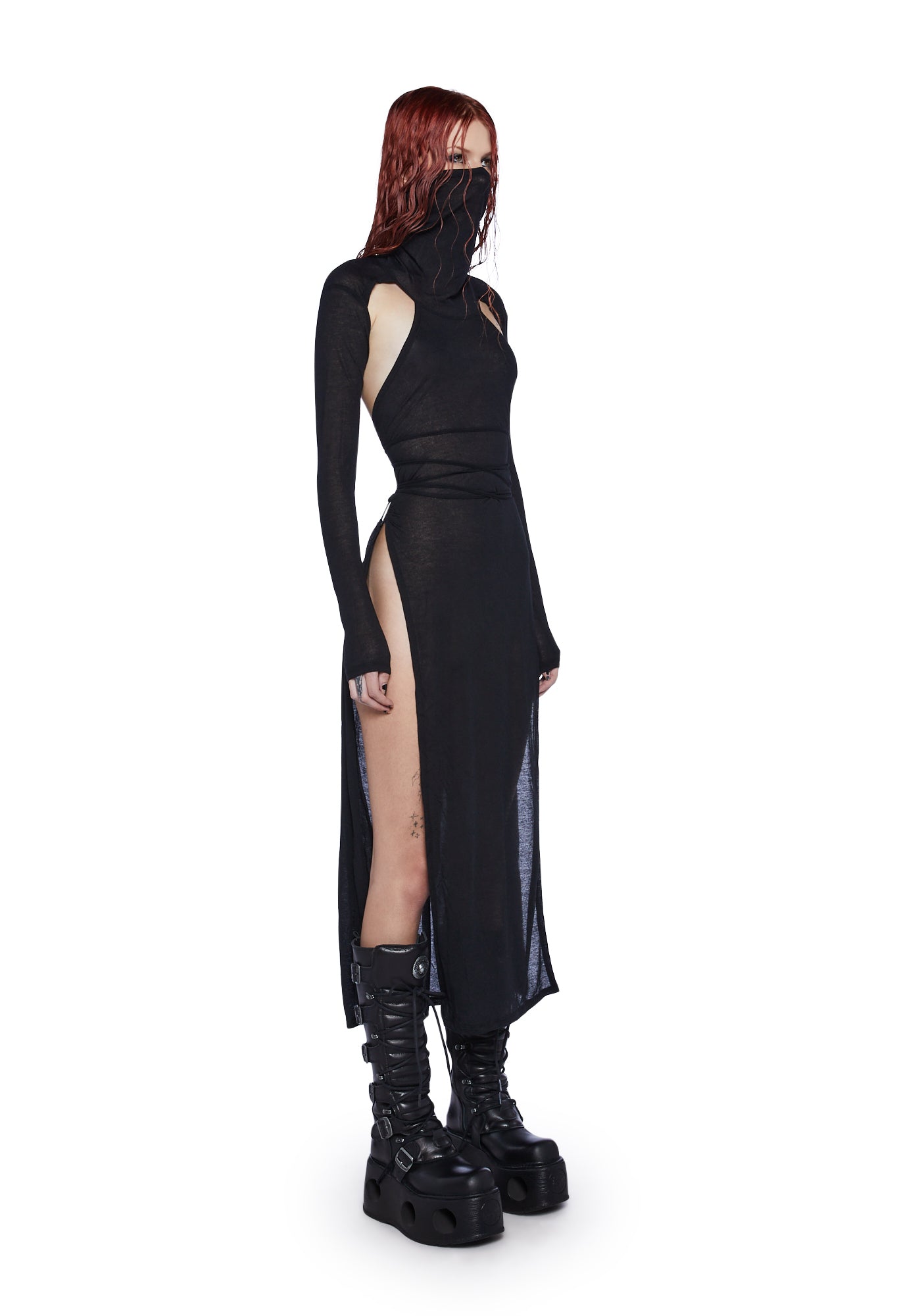 Darker Wavs High Slit Maxi Dress - Black Dolls Kill Darker Wavs High Slit Maxi Dress - Black Dolls Kill