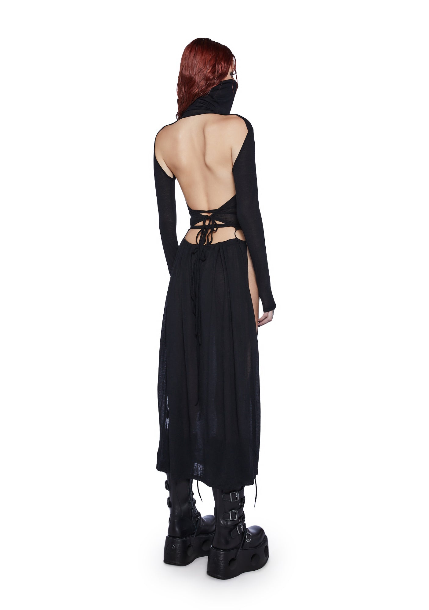 Darker Wavs High Slit Maxi Dress - Black Dolls Kill Darker Wavs High Slit Maxi Dress - Black Dolls Kill