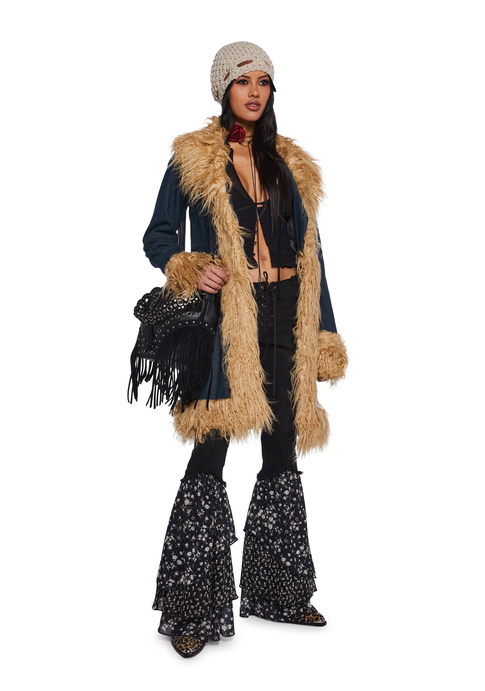 Current Mood Faux Fur Trim Denim Long Trench Coat – Dolls Kill