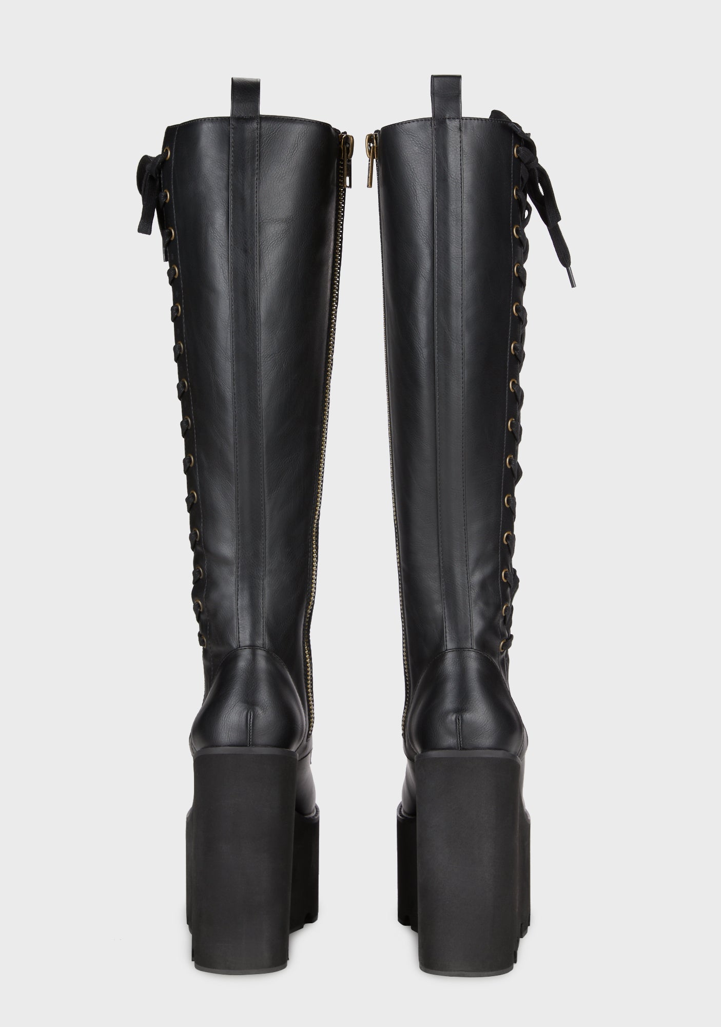 Current Mood Vegan Leather Corset Lace Up Knee High Wedge Platform
