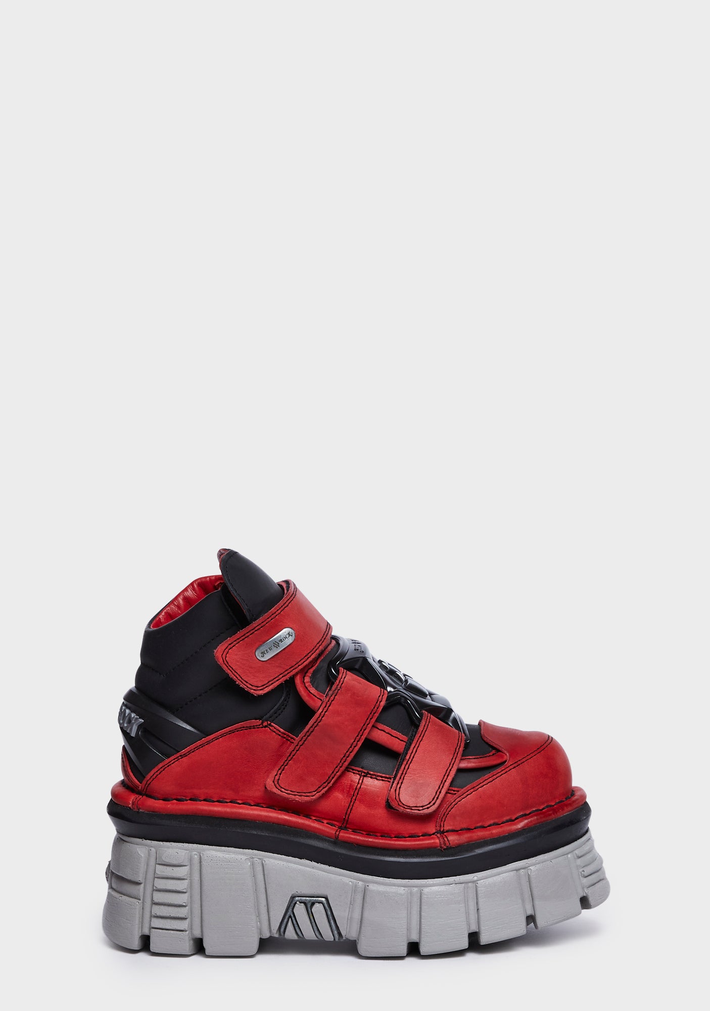 New Rocks Red New Rock Leather Velcro Shield Strap Platform Ankle Boots - Red – Dolls ...