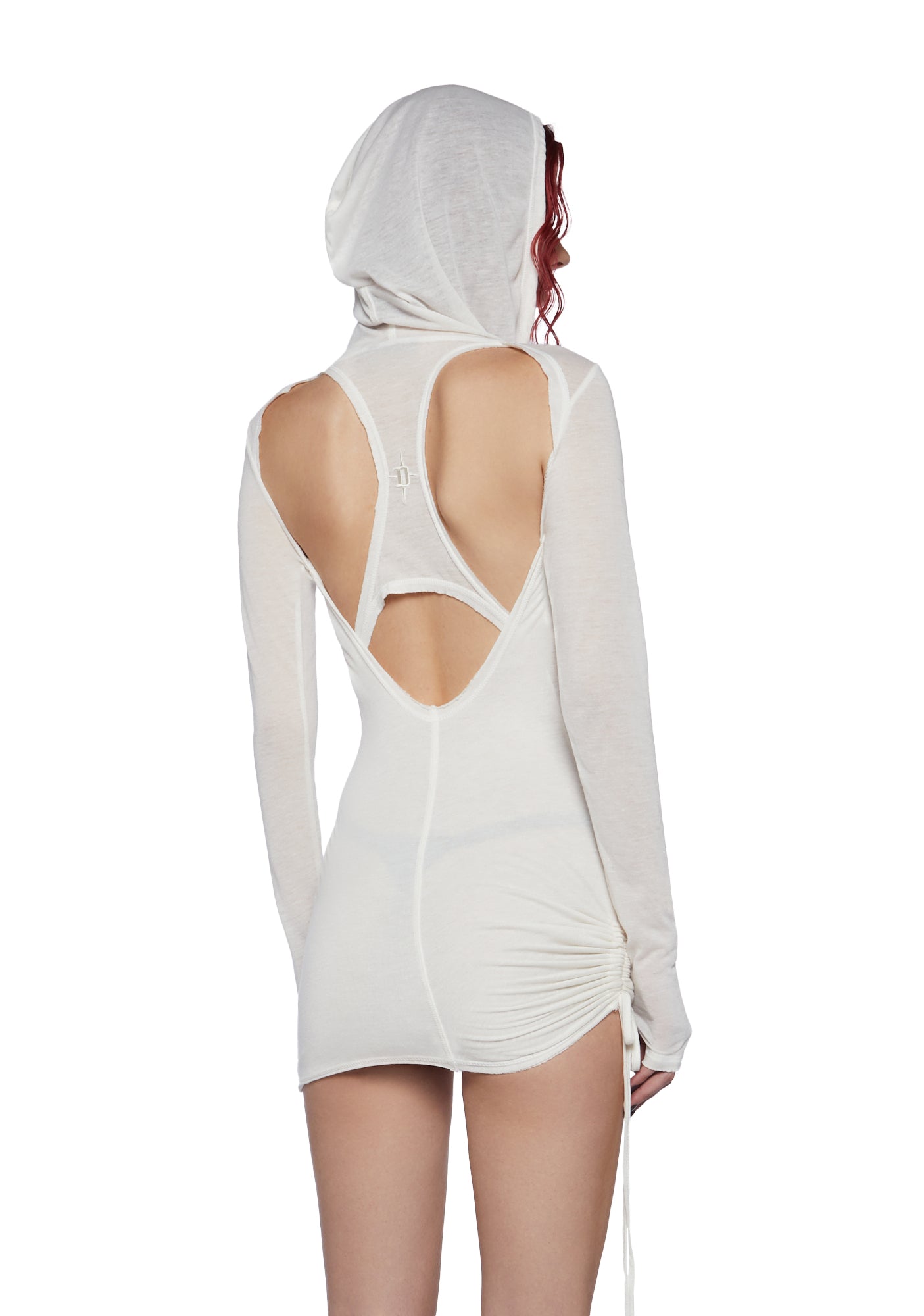 Darker Wavs Hooded Cowl Neck Racerback Mini Dress - White