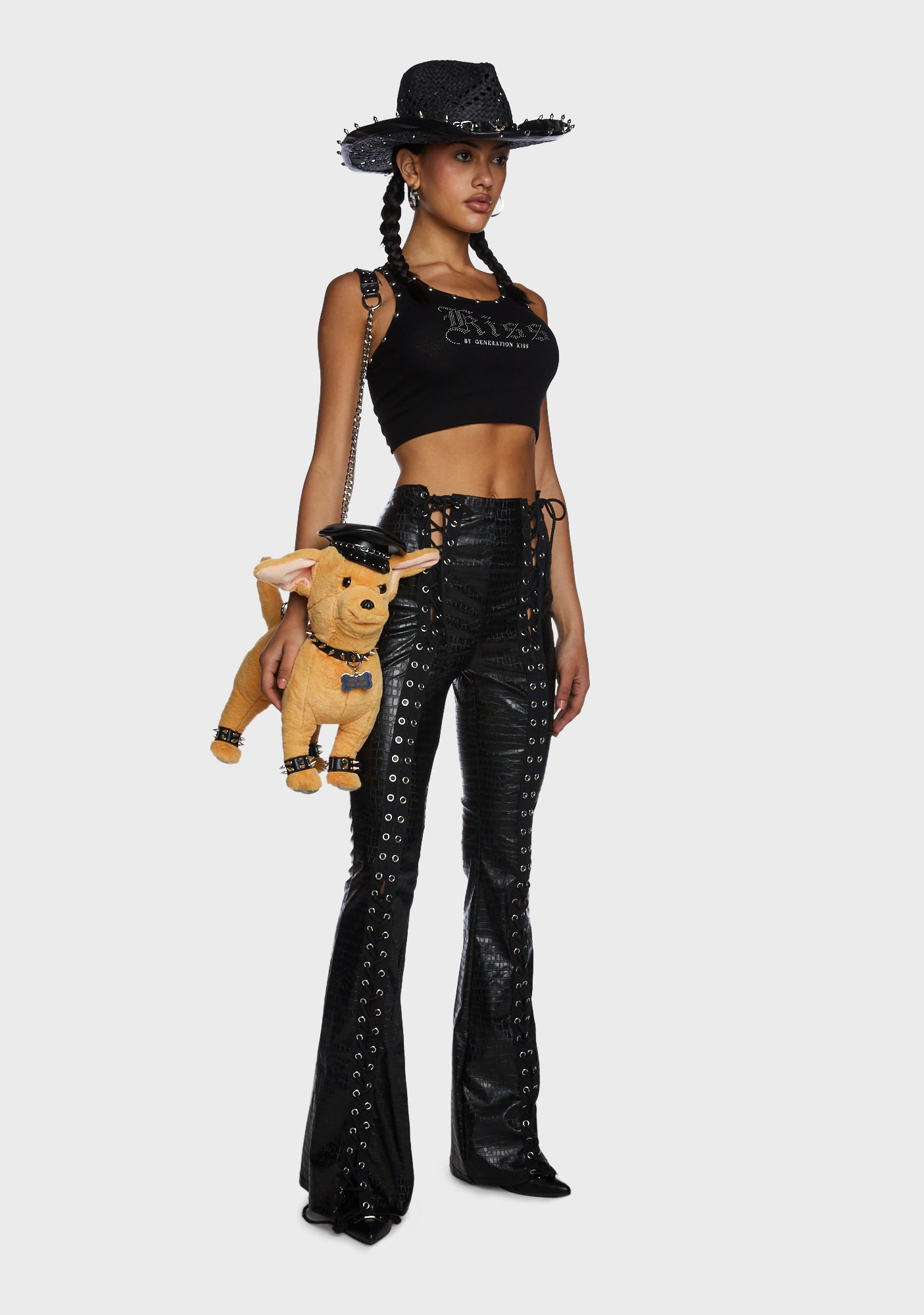 Crocodile Print Lace Up Pants - Black – Dolls Kill