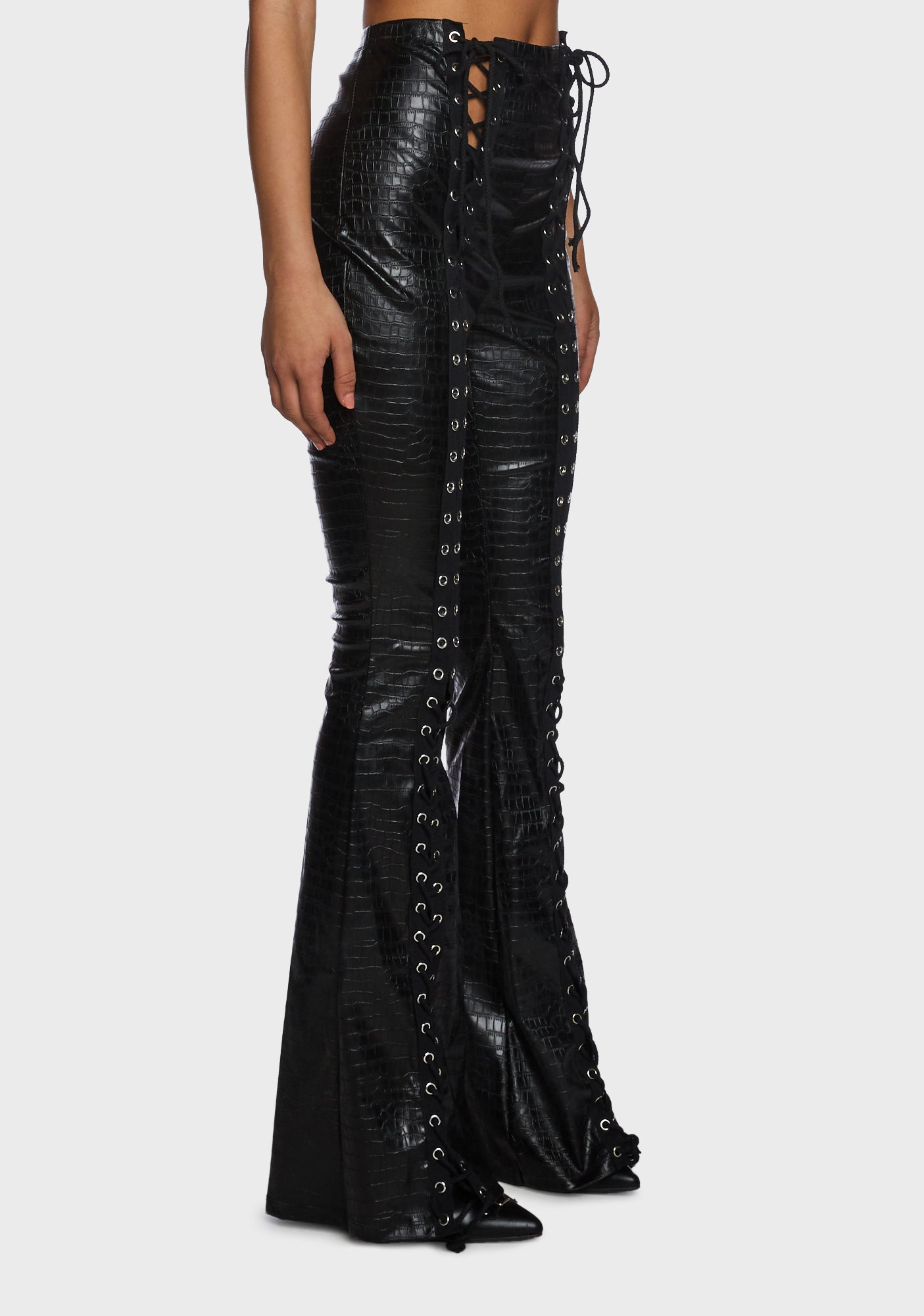 Crocodile Print Lace Up Pants - Black – Dolls Kill