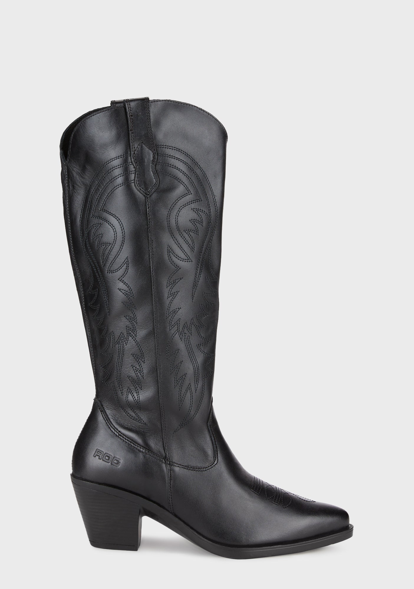 Roc Boots Australia Knee High Cowboy Boots - Black Leather – Dolls Kill